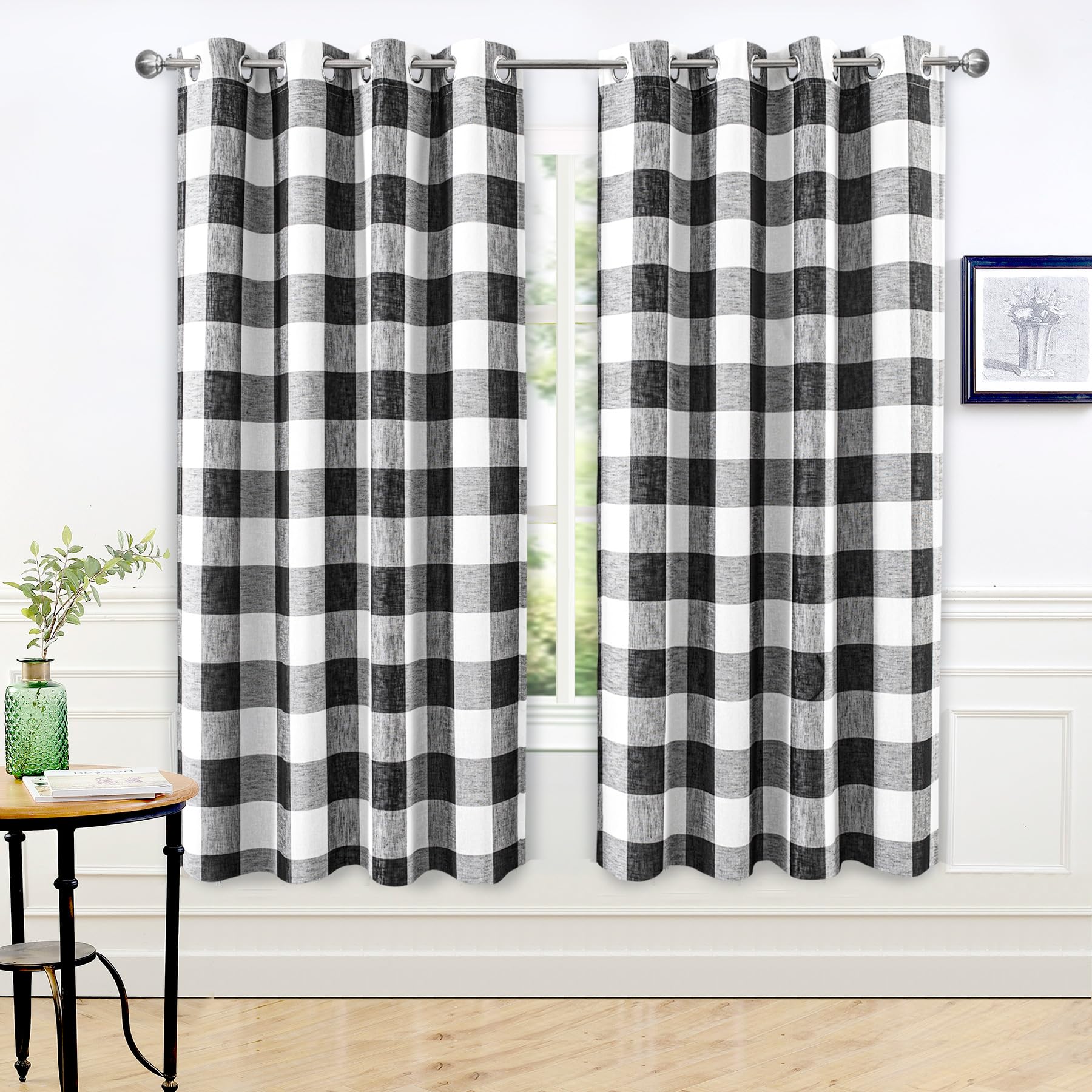 DriftAway Buffalo Plaid Check Curtains Blackout Room Darkening Thermal Insulated Red and White Buffalo Checkered Window Drapes for Farmhouse Bedroom Living Room Grommet Curtain 2 Panels 84 Inch Long