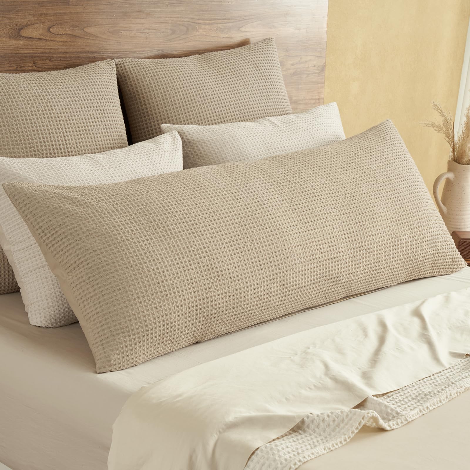 PHF 100% Cotton Waffle Pillow Shams Standard Size, 2 Pack 20" x 26" Soft Skin-Friendly and Breathable Pillowcases, No Filling, Aesthetic Woven Waffle Weave Pillow Covers for Bed, Dark Navy