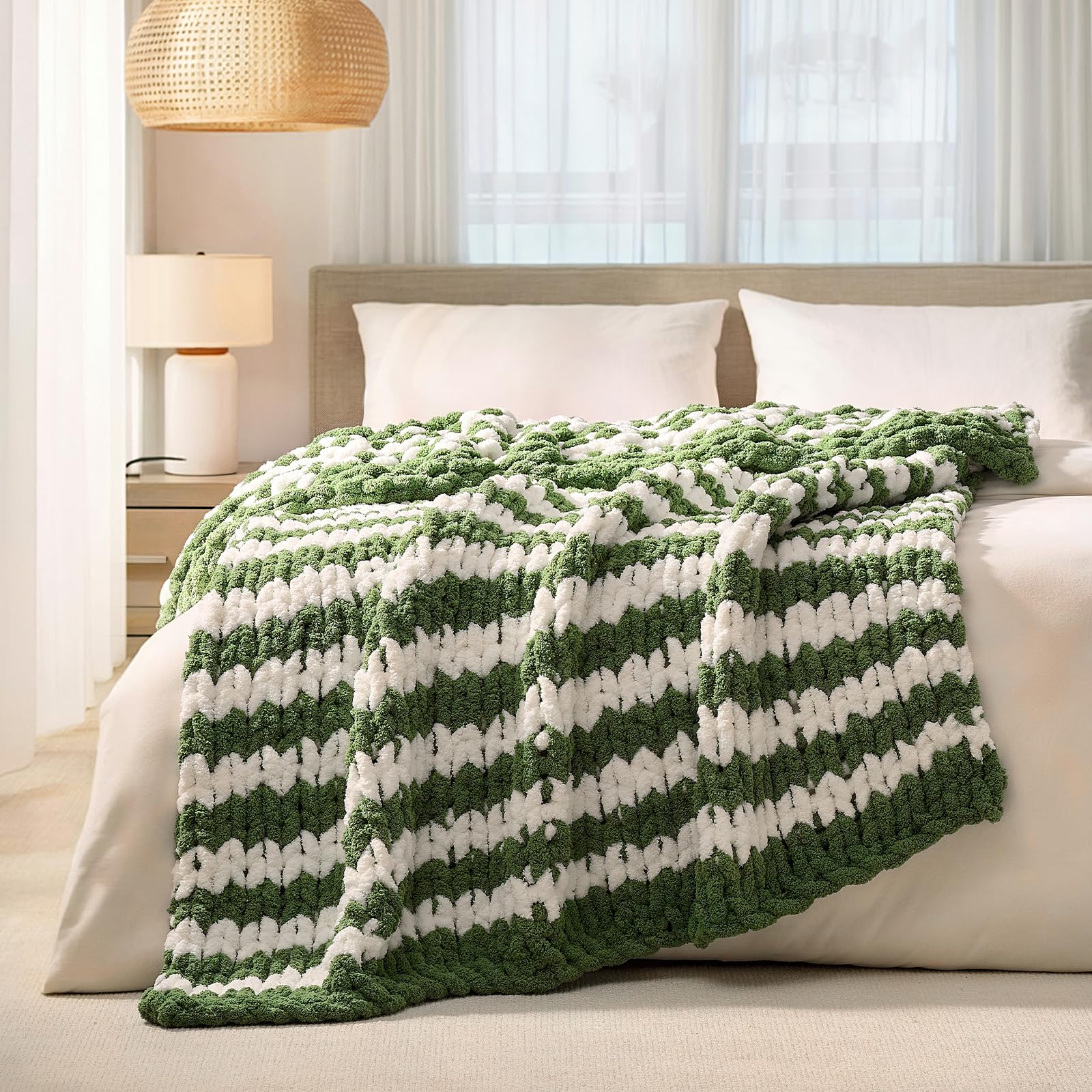 L'AGRATY Chunky Knit Blanket Throw,Soft Chenille Yarn Throw Blanket 50x60，Handmade Cable Knit Crochet Blanket,Large Knit Blankets Chunky Yarn,Rope Knot Throw Blanket for Couch Sofa Bed Home Decor