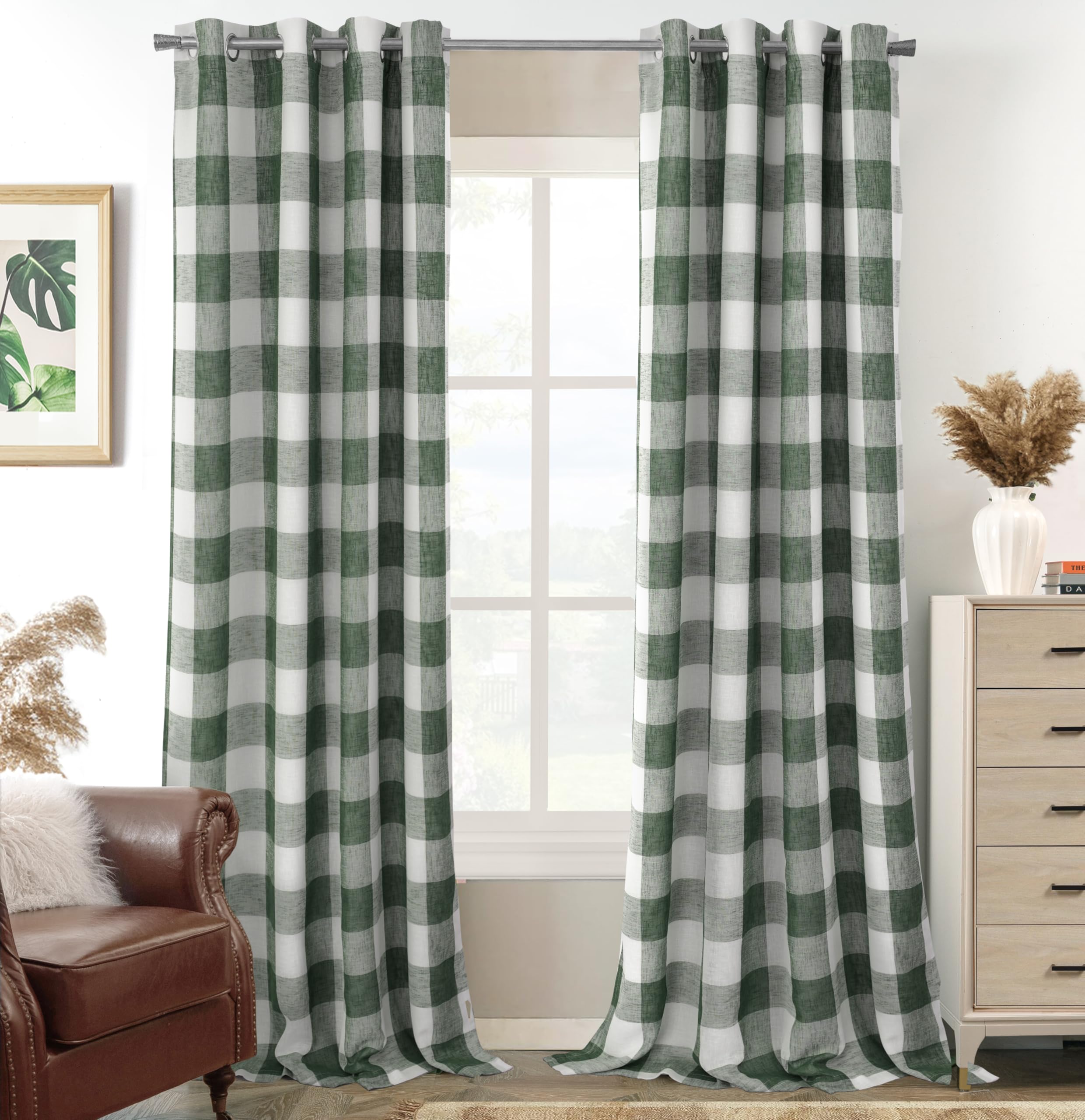 DriftAway Buffalo Plaid Check Curtains Blackout Room Darkening Thermal Insulated Red and White Buffalo Checkered Window Drapes for Farmhouse Bedroom Living Room Grommet Curtain 2 Panels 84 Inch Long