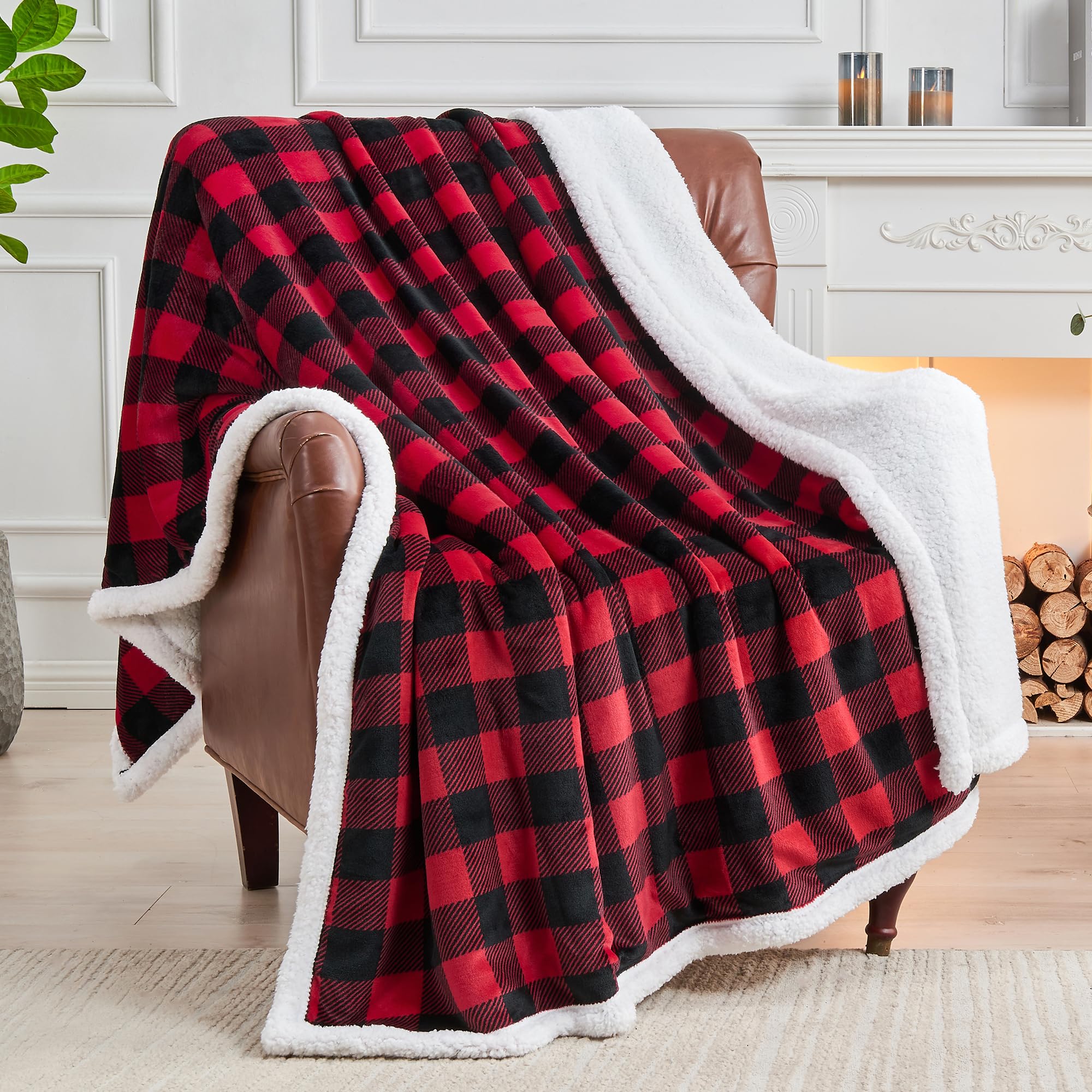 BEDELITE Plaid Fleece Throw Blanket for Couch, Black & White Checkered Flannel Blanket, Cozy & Soft Buffalo Plaid Decor Blanket for Women, Men, 50"x60"