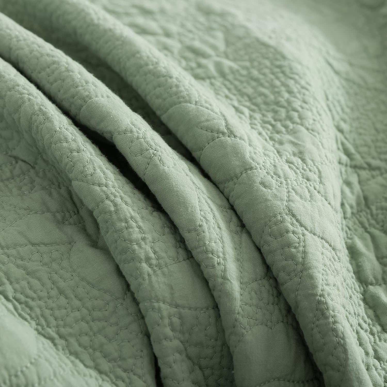 Brandream Standard Size Quilted Pillow Shams Cotton Set of 2 Sage Green Farmhouse Scallop Edge Decorative Pillow Covers