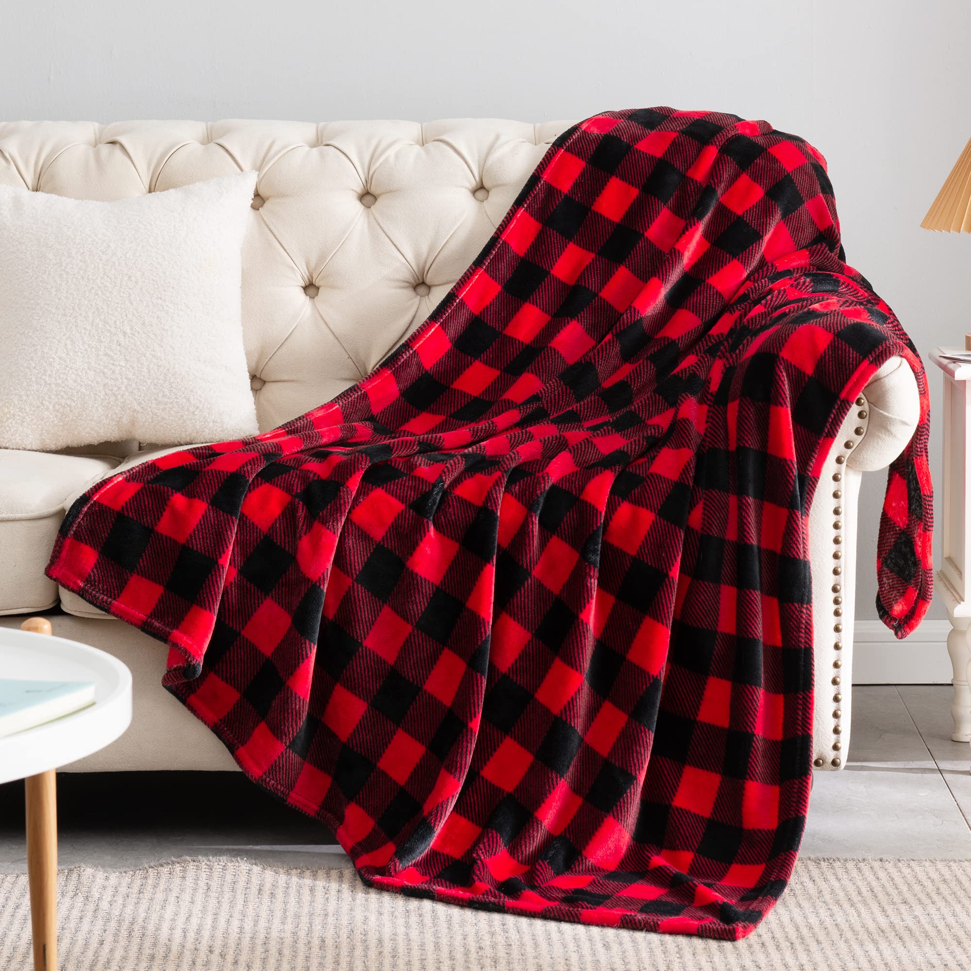 BEDELITE Plaid Fleece Throw Blanket for Couch, Black & White Checkered Flannel Blanket, Cozy & Soft Buffalo Plaid Decor Blanket for Women, Men, 50"x60"