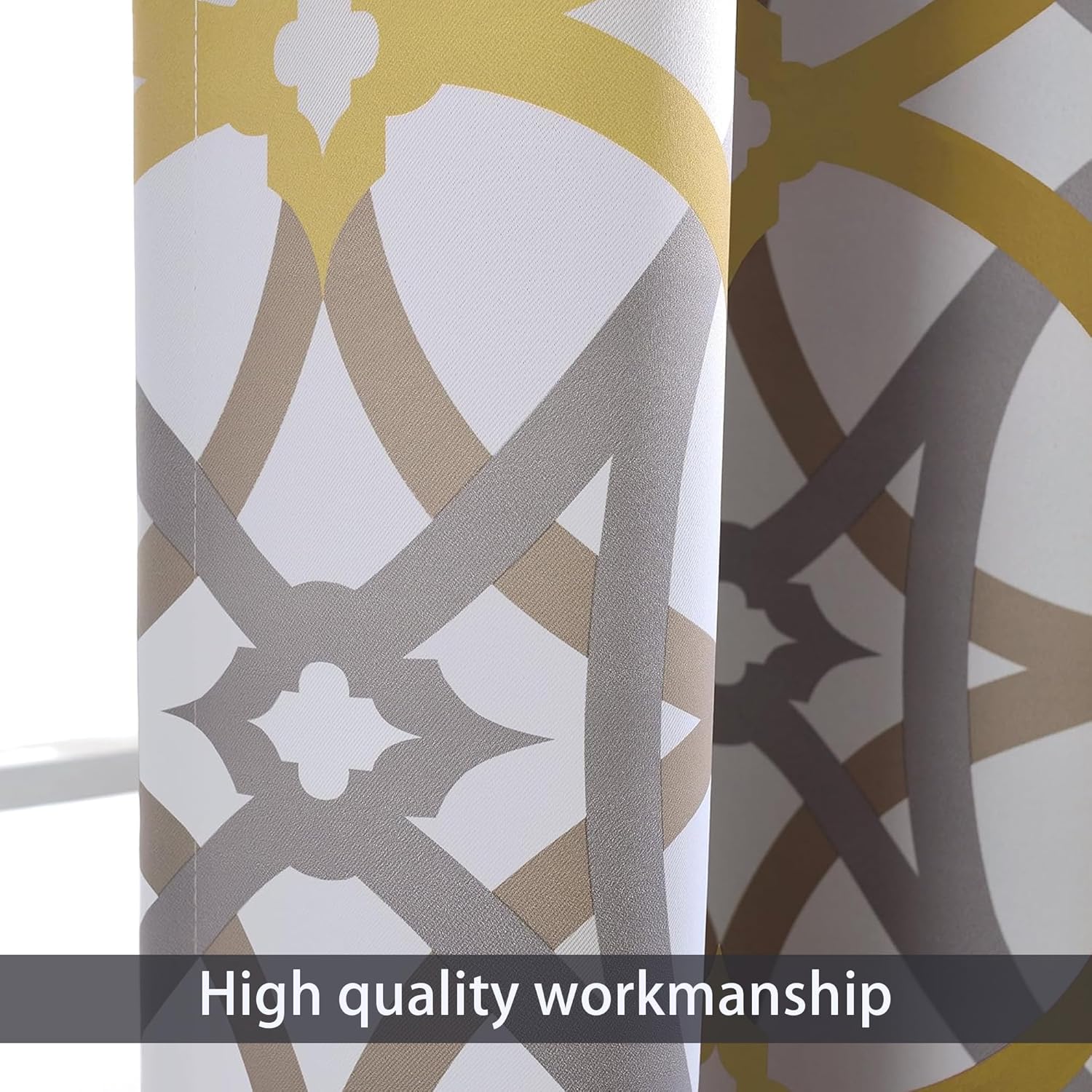 DriftAway Alexander Blackout Valances for Windows Thermal Insulated Kitchen Topper Geometric Moroccan Mid Century Pattern Match Thick Bathroom Curtain Valance Rod Pocket 52 Inch by 18 Inch Yellow/Gray