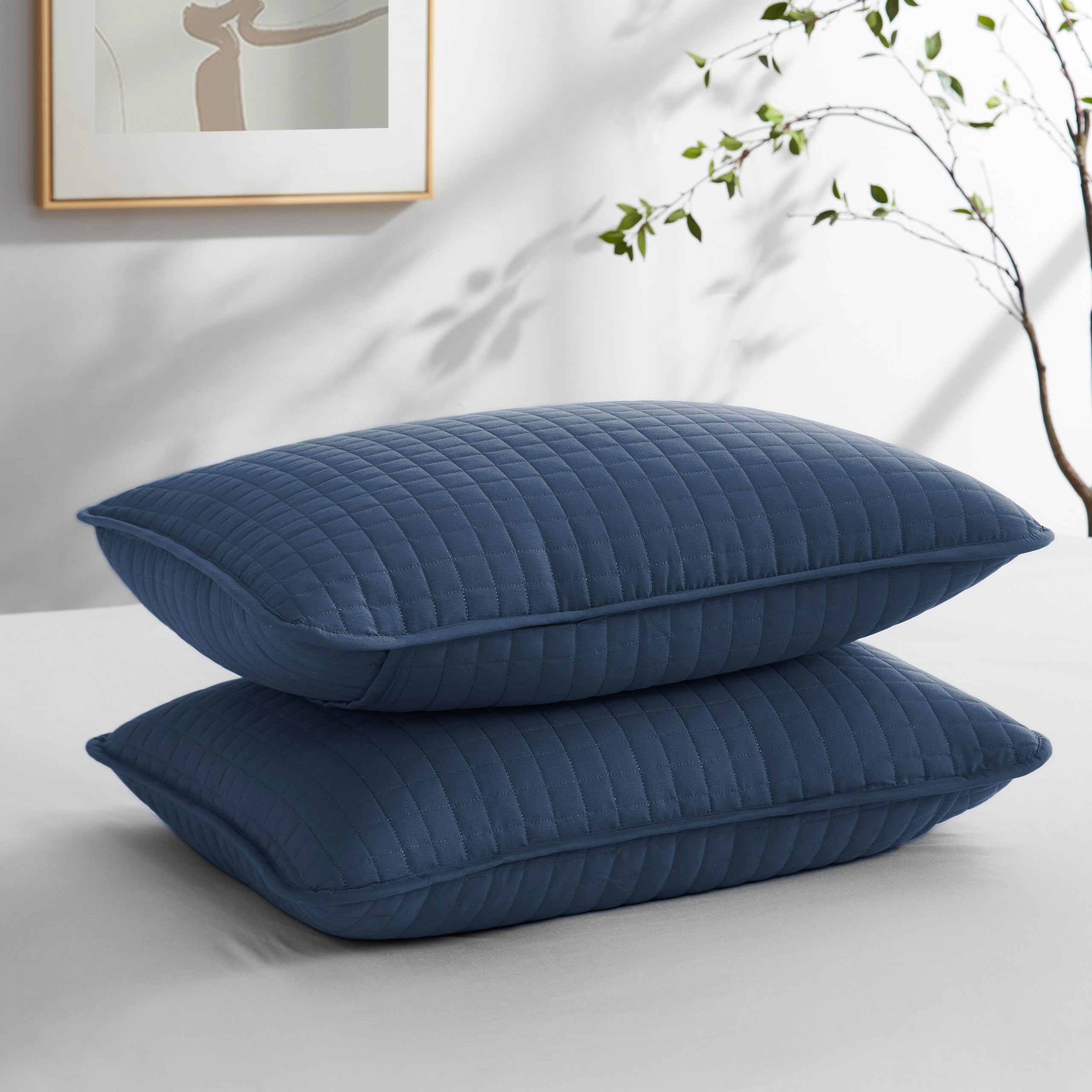 Southshore Fine Living, Inc. Blue Pillow Covers 20"x26", Decorative Pillow Shams Standard Size Set of 2, Fits Twin/Full/Queen Pillows, Breathable Quilted Pillow Shams Complement Quilt Set, Steel Blue