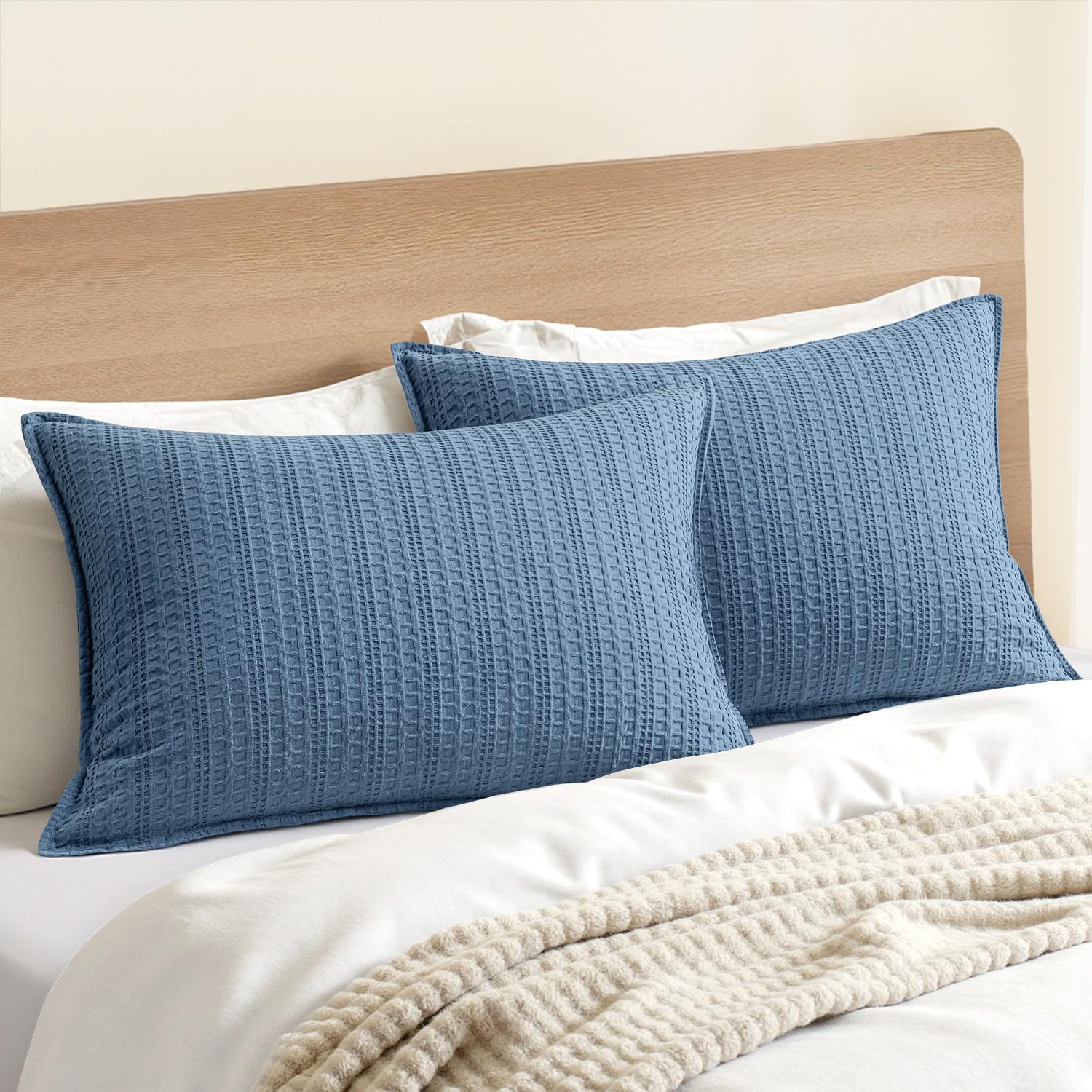 100% Cotton Waffle Pillow Shams Standard Size, 2 Pack 20x26 Decorative Pillow Covers for Bed Couch Sofa, Neutral Weave Cushion Cases Modern Farmhouse Home Decor, Oatmeal