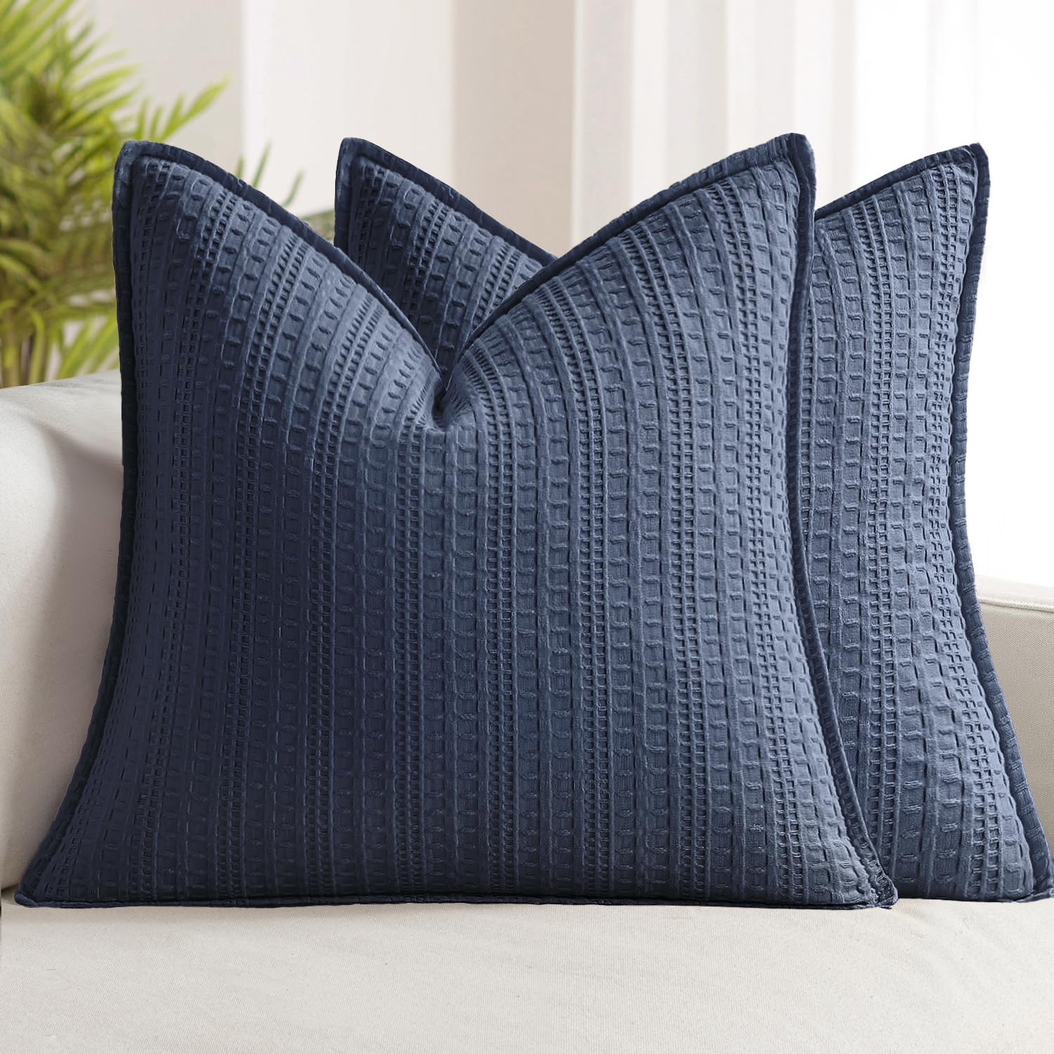100% Cotton Waffle Pillow Shams Standard Size, 2 Pack 20x26 Decorative Pillow Covers for Bed Couch Sofa, Neutral Weave Cushion Cases Modern Farmhouse Home Decor, Oatmeal