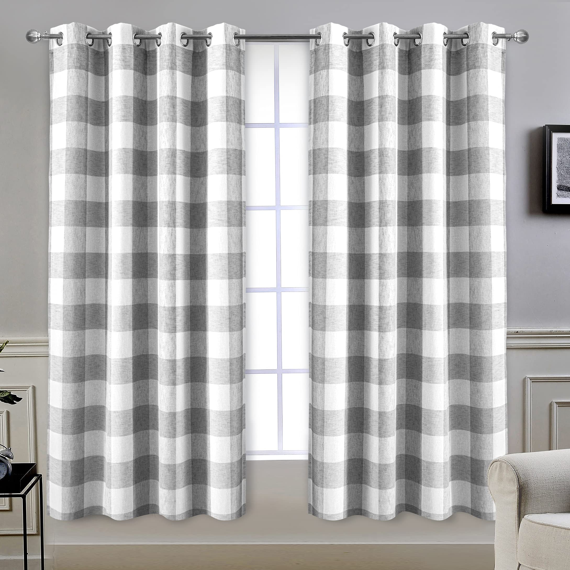 DriftAway Buffalo Plaid Check Curtains Blackout Room Darkening Thermal Insulated Red and White Buffalo Checkered Window Drapes for Farmhouse Bedroom Living Room Grommet Curtain 2 Panels 84 Inch Long