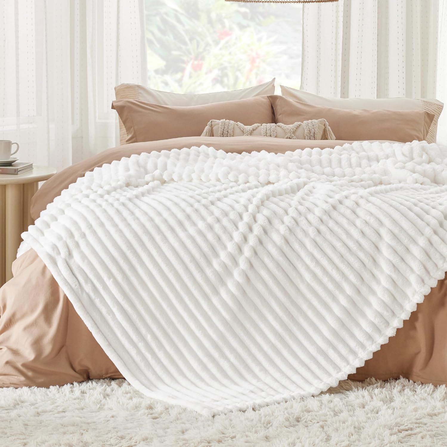 Bedsure GentleSoft King Size Blanket for Bed - Cozy Soft Blankets for Women, Cute Large Bedding Fleece Throws for Girls, Off White, 108x90 Inches