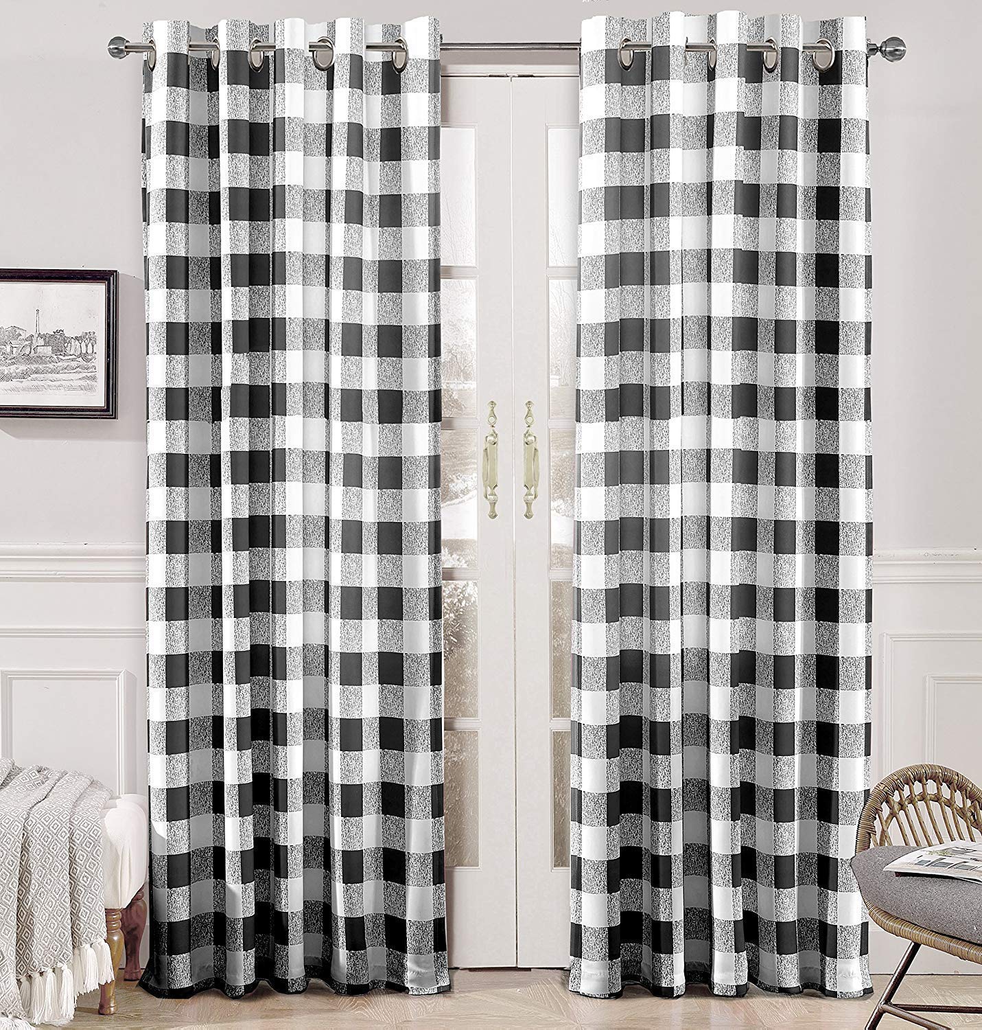 DriftAway Buffalo Plaid Check Curtains Blackout Room Darkening Thermal Insulated Red and White Buffalo Checkered Window Drapes for Farmhouse Bedroom Living Room Grommet Curtain 2 Panels 84 Inch Long
