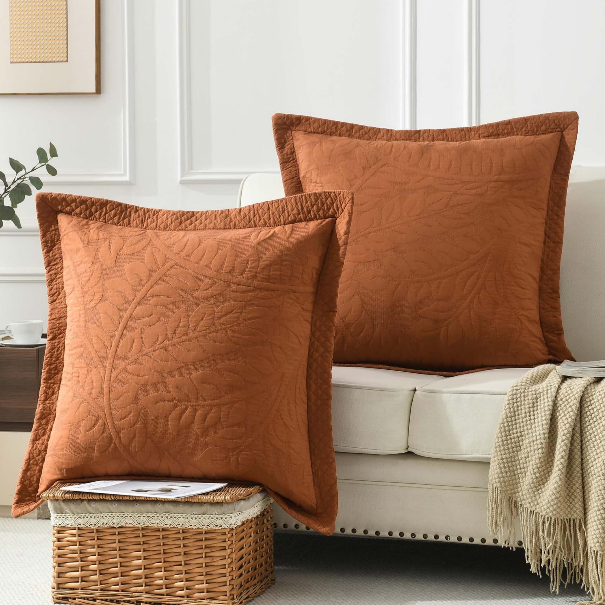 MarCielo 100% Cotton Embroidered Quilted Pillow Shams -Standard - Navy