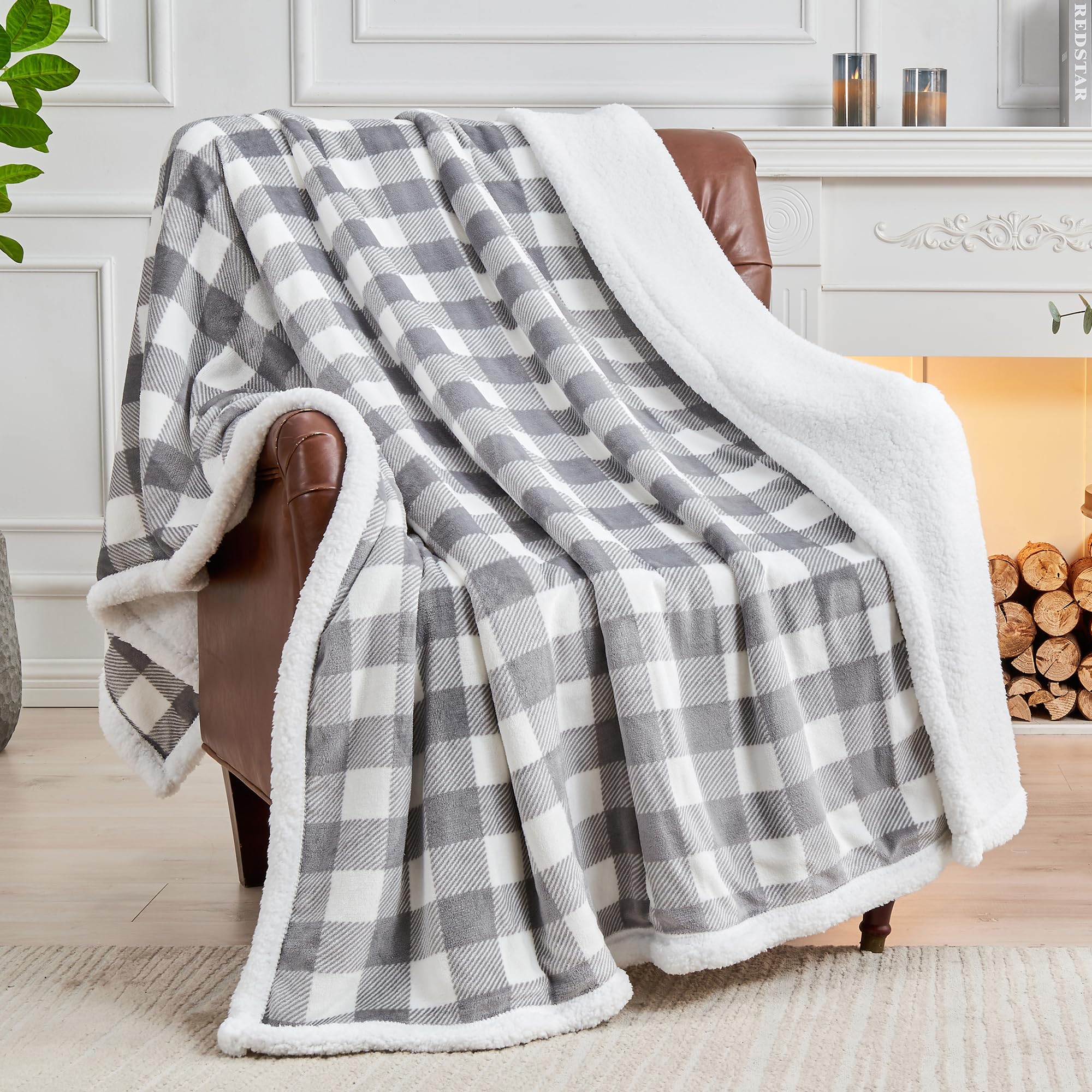 BEDELITE Plaid Fleece Throw Blanket for Couch, Black & White Checkered Flannel Blanket, Cozy & Soft Buffalo Plaid Decor Blanket for Women, Men, 50"x60"