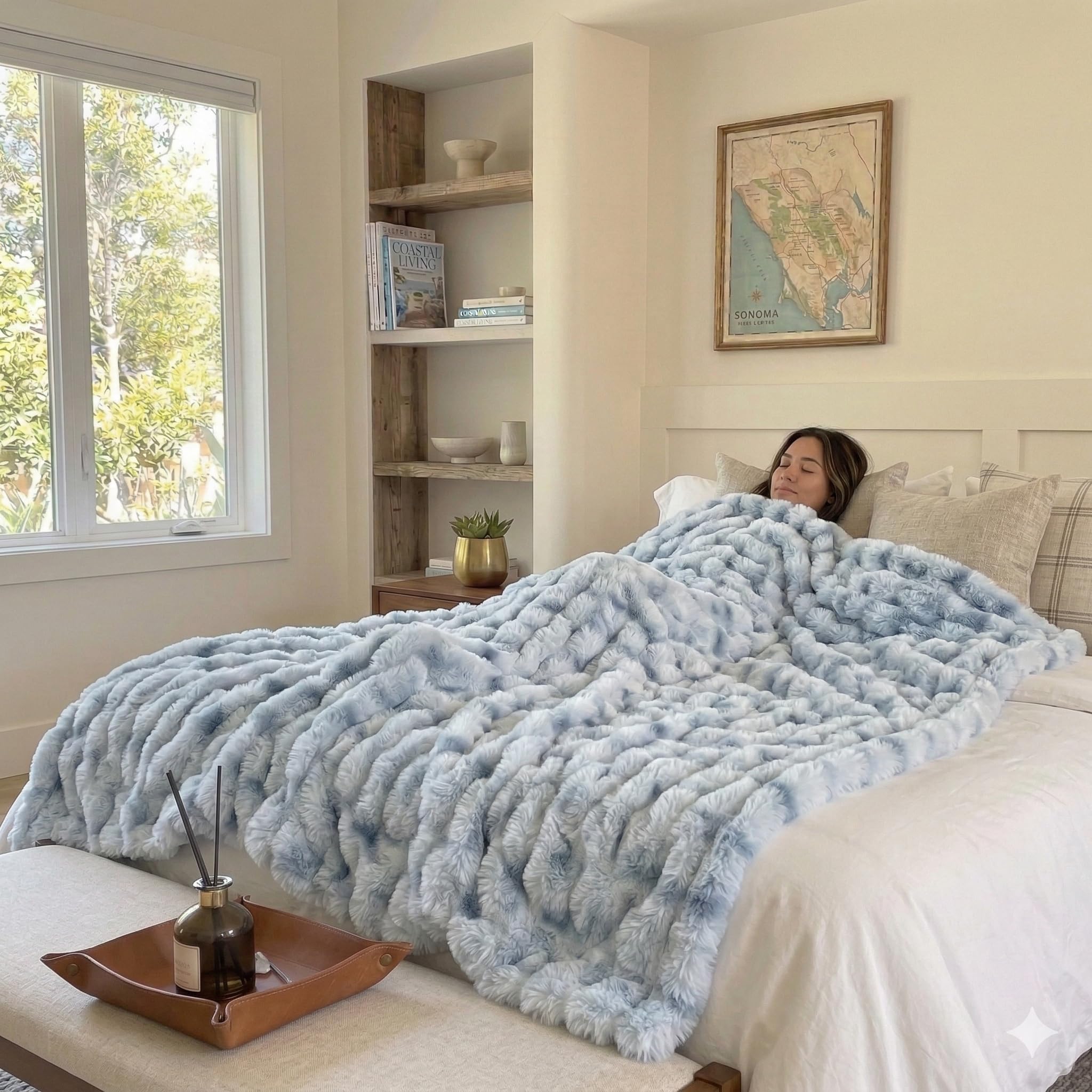 Cow Print Faux Fur Throw Blanket for Couch – 1000GSM Soft & Fluffy Cow Blanket for Bed, Sofa & Living Room, Warm Cozy Cow Gift for Women, 50x60 Inches Black to White Ombre with Brown Undertones