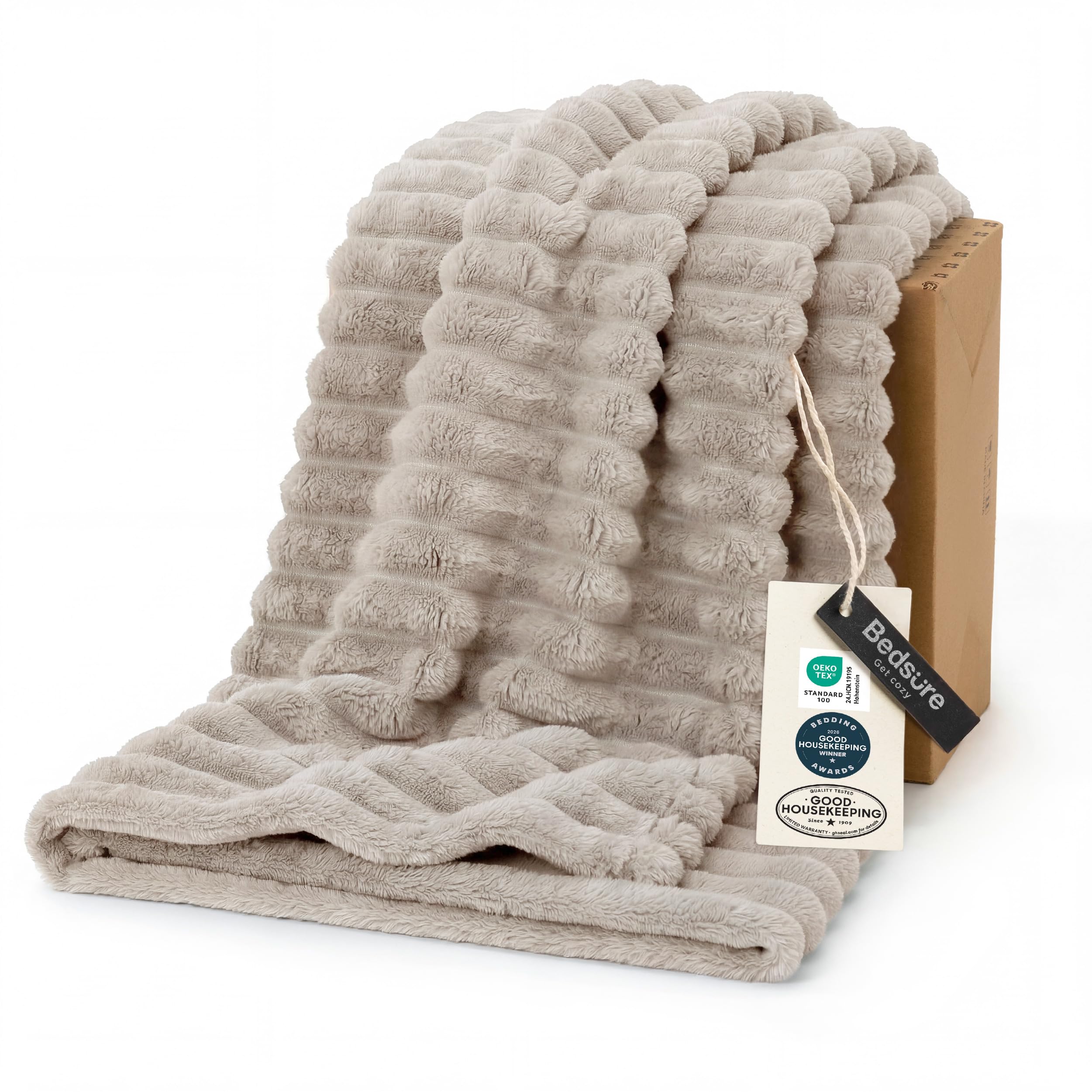 Bedsure GentleSoft Blankets Queen Size for Bed - Cozy Soft Sofa Couch Cover Blankets for Women, Cute Large Bedding Fleece Throws for Girls, Off White, 90x90 Inches