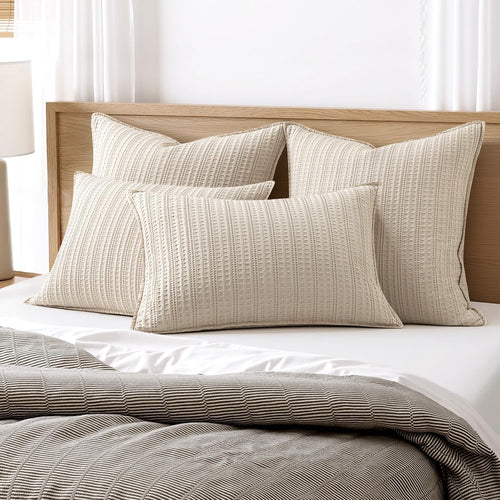 100% Cotton Waffle Pillow Shams Standard Size, 2 Pack 20x26 Decorative Pillow Covers for Bed Couch Sofa, Neutral Weave Cushion Cases Modern Farmhouse Home Decor, Oatmeal