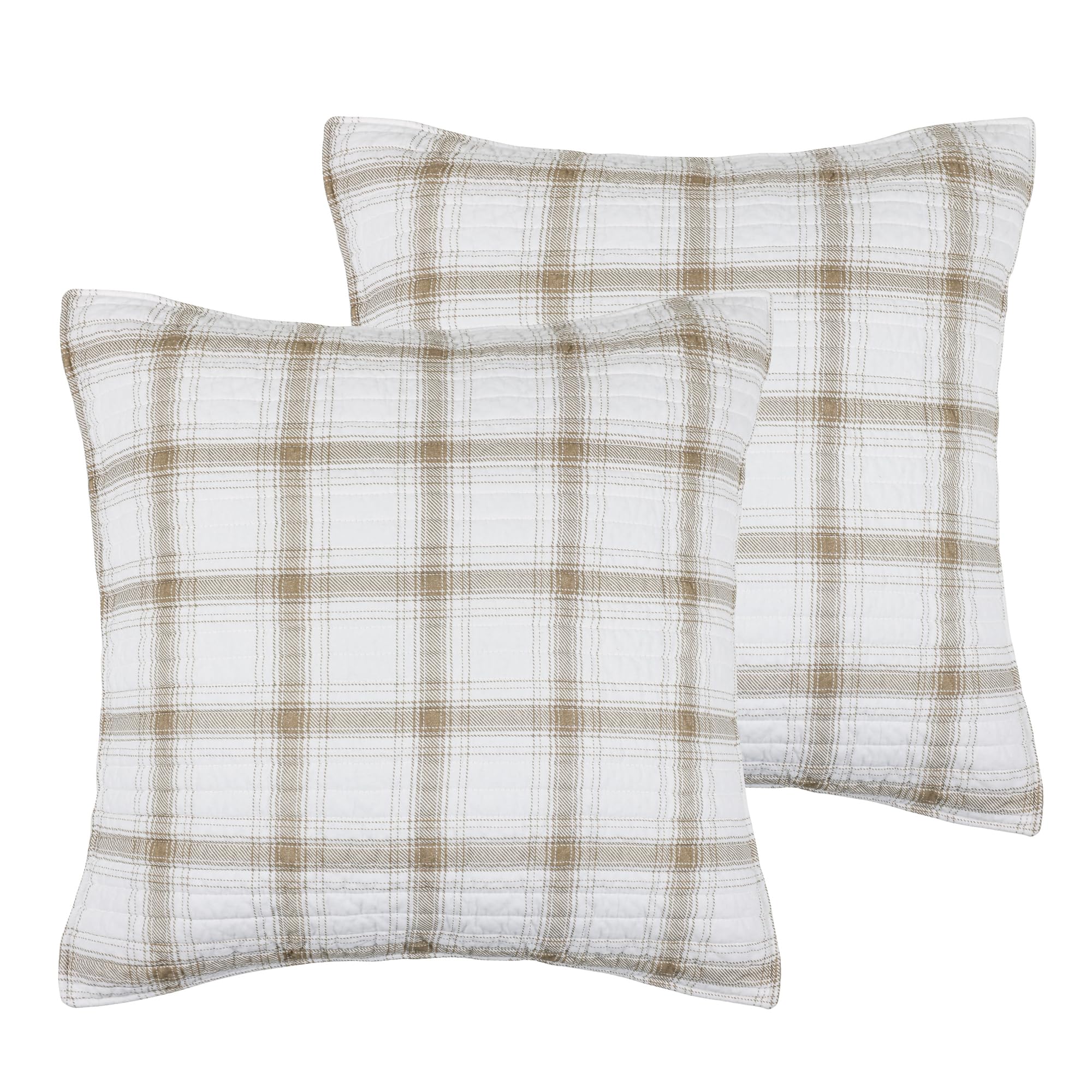 Levtex Home - Spencer Plaid Neutral - Standard Shams Set of 2 (20x26in.) - Plaid - Beige Tan Cream - Cotton