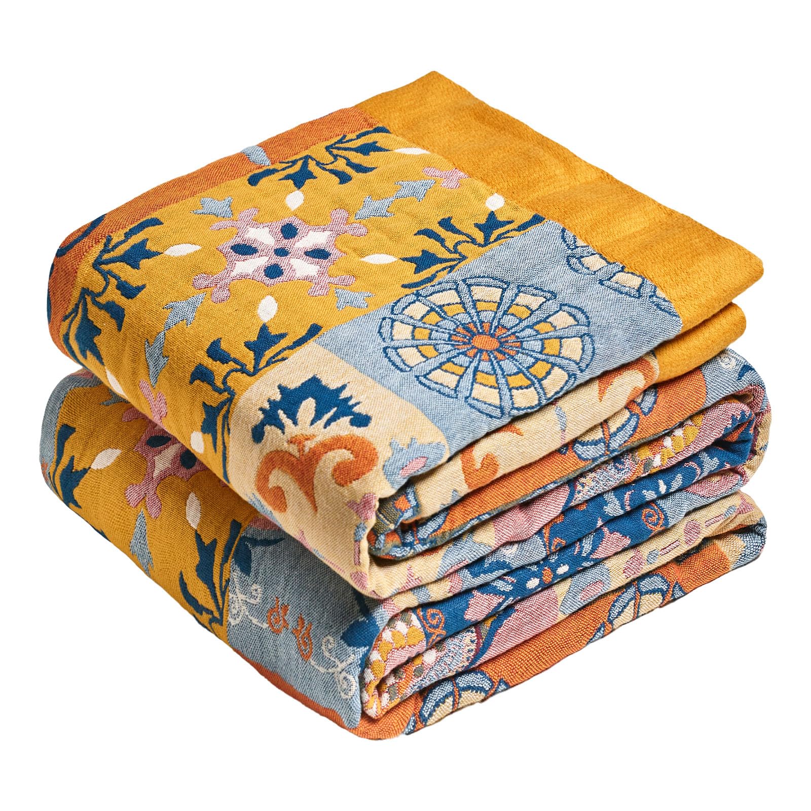 MSGKV Boho Throw Blanket 60''x80'',100% Cotton Blanket for Couch Bed, Summer Breathable Quilt Farmhouse Home Decor Soft Lightweight Picnic Blankets