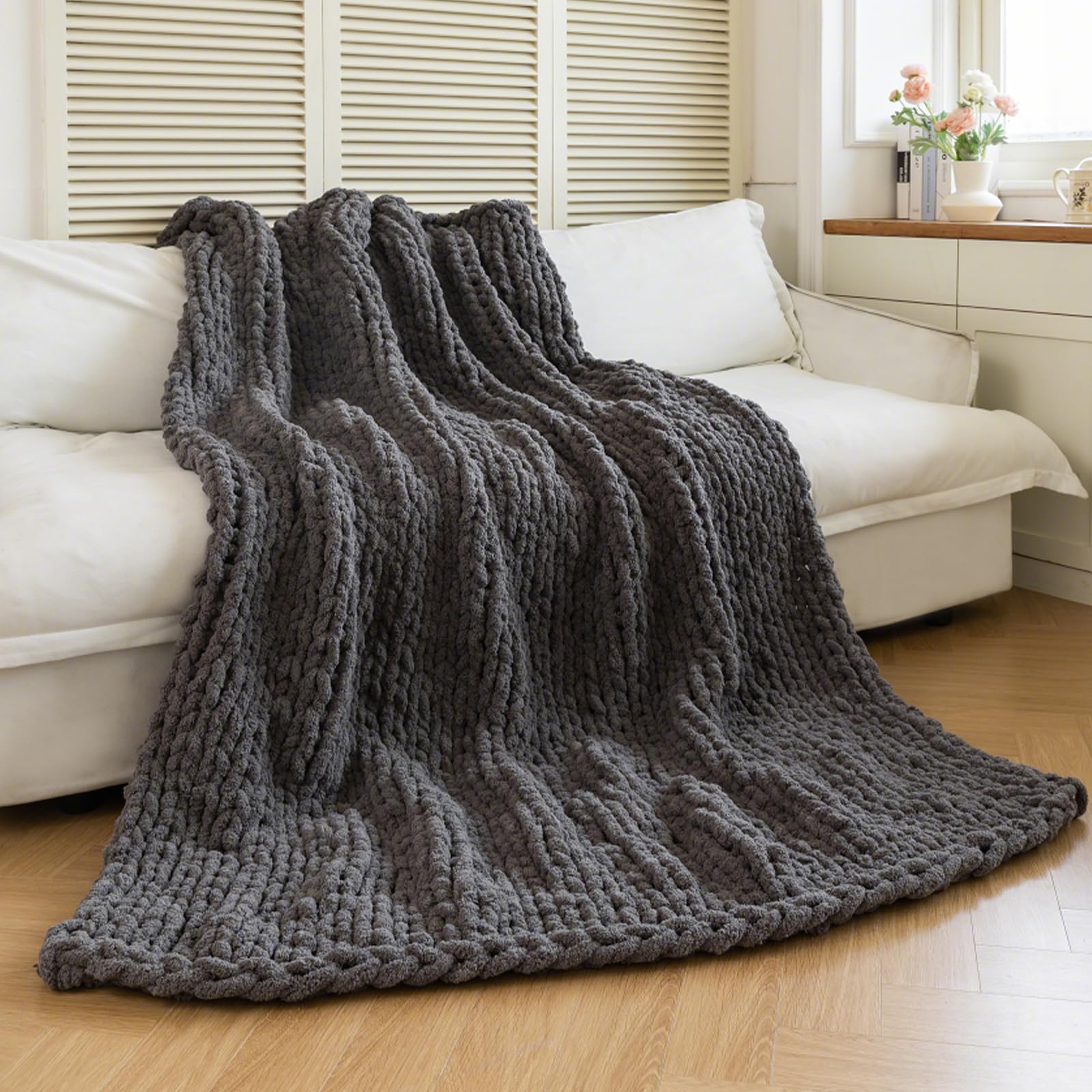 Chunky Knit Blanket - Luxury Soft Cozy 50 * 60 Throw Blanket,100% Woven Blanket Rope Knot Throw Blanket for Couch, Sofa, Home Decor, Gift - Machine Washable (Cream, 50 * 60)