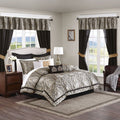 Madison Park Essentials Delaney 24-Piece Room In A Bag Comforter Set-Satin Jacquard All Season Luxury Bedding, Sheets, decorative pillows and Curtains, Valance, King (104 in x 92 in), Medallion Navy