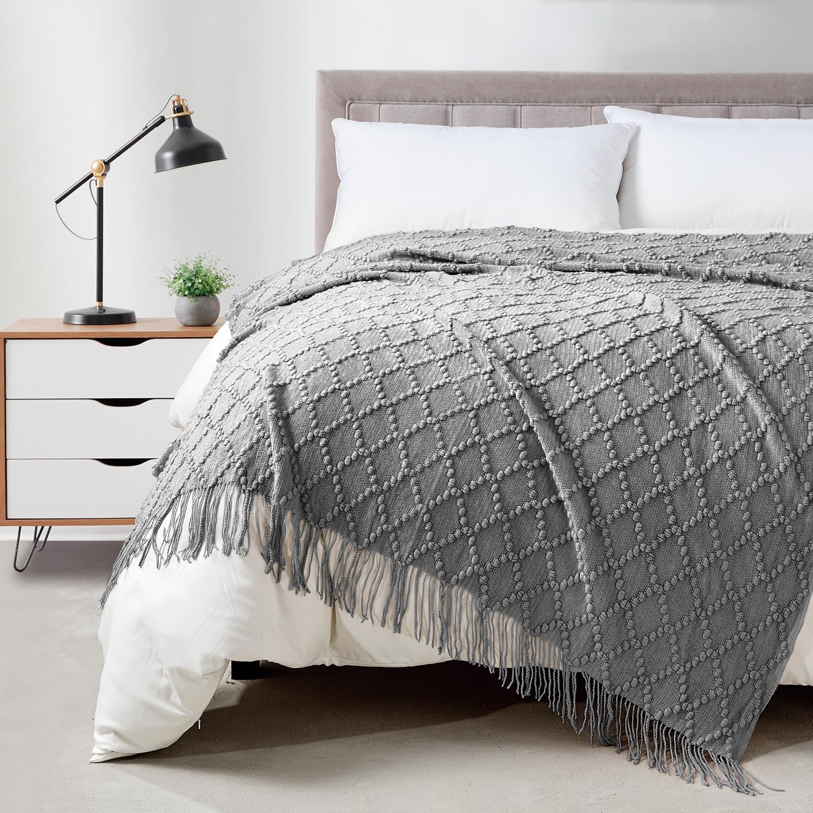 BOURINA Beige Throw Blanket 50x60 Inches Throw Textured Solid Soft Sofa Couch Decorative Knit Blanket