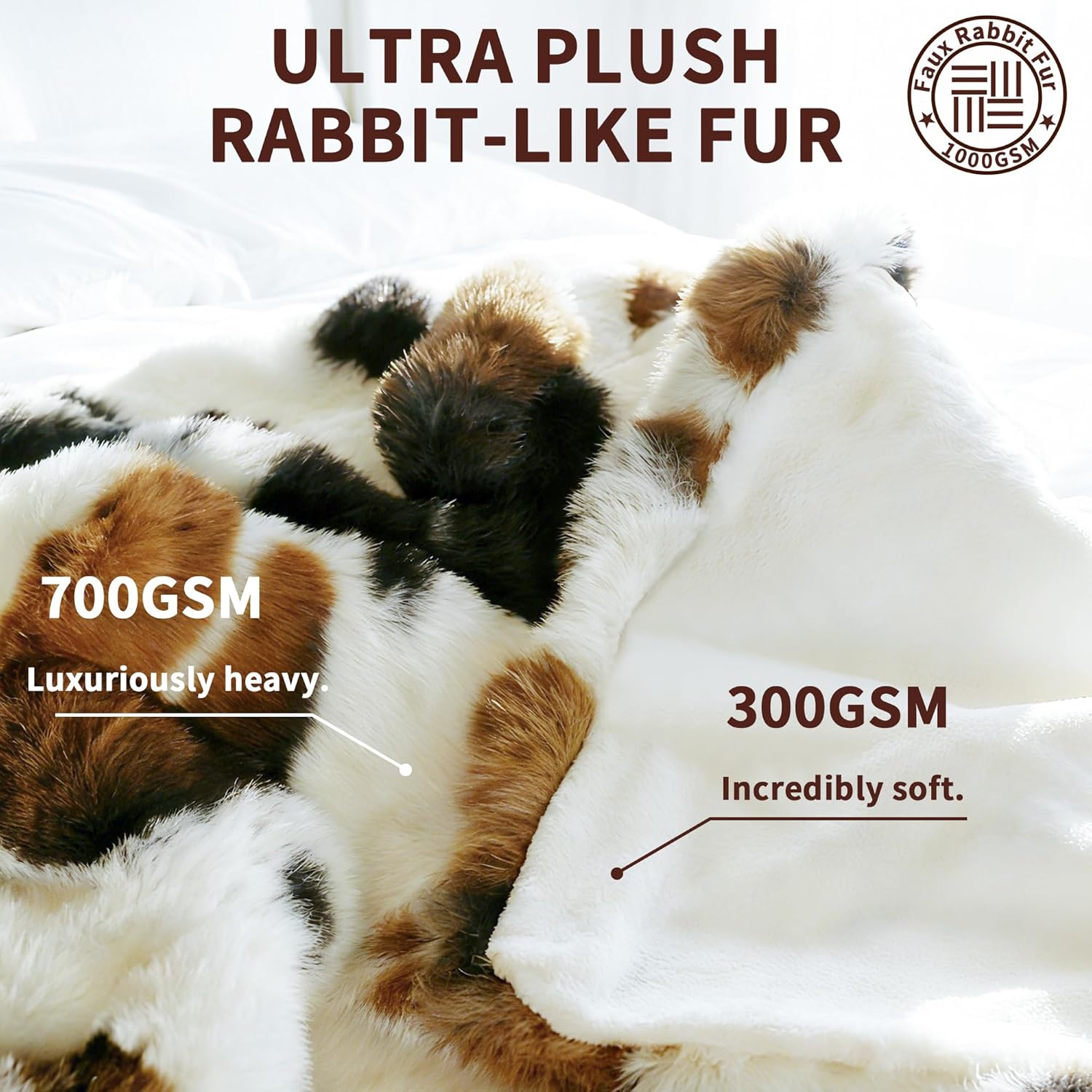 Cow Print Faux Fur Throw Blanket for Couch – 1000GSM Soft & Fluffy Cow Blanket for Bed, Sofa & Living Room, Warm Cozy Cow Gift for Women, 50x60 Inches Black to White Ombre with Brown Undertones