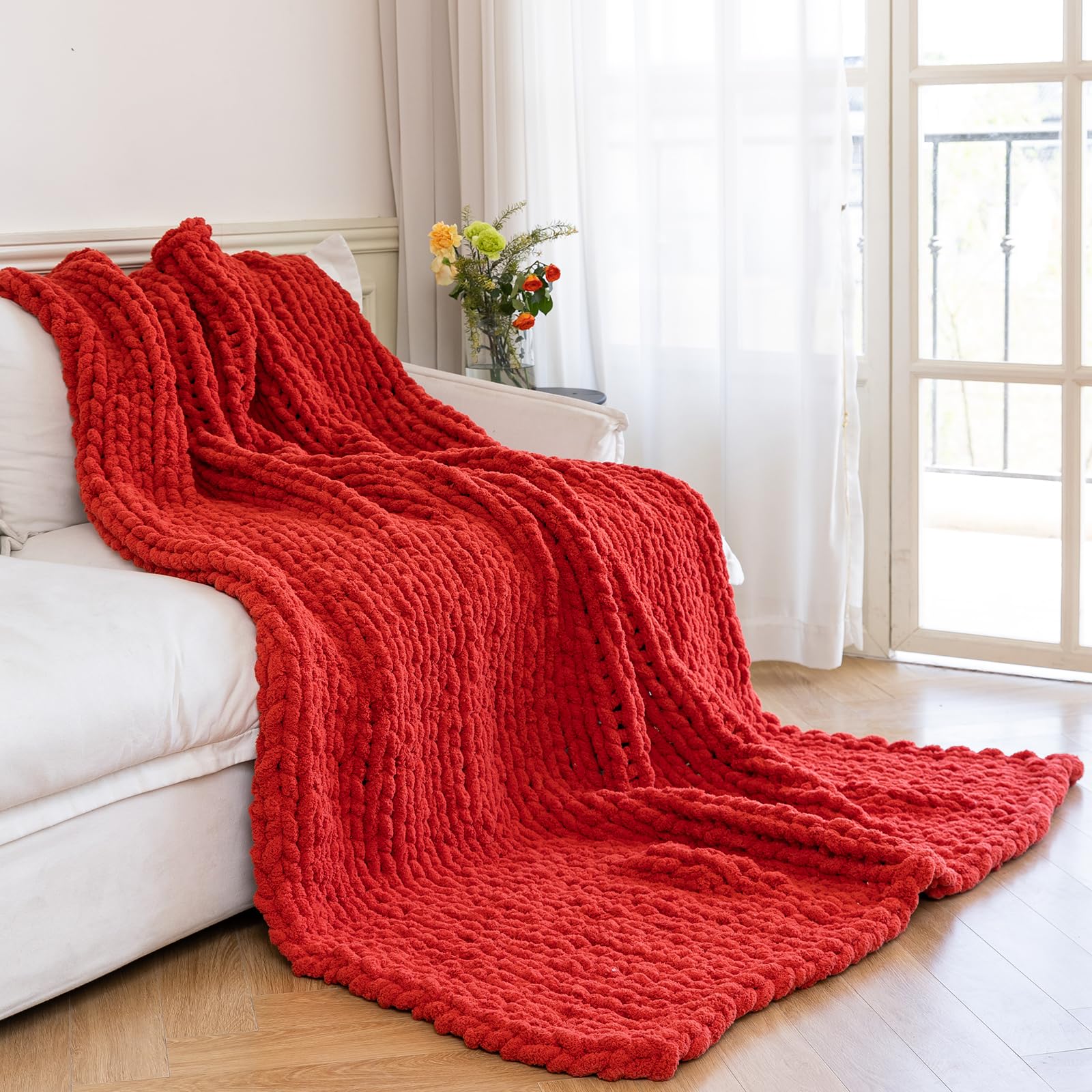 Chunky Knit Blanket - Luxury Soft Cozy 50 * 60 Throw Blanket,100% Woven Blanket Rope Knot Throw Blanket for Couch, Sofa, Home Decor, Gift - Machine Washable (Cream, 50 * 60)