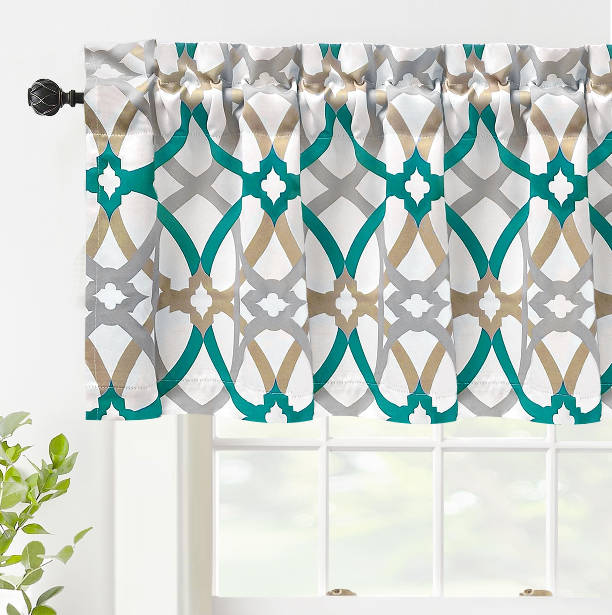 DriftAway Alexander Blackout Valances for Windows Thermal Insulated Kitchen Topper Geometric Moroccan Mid Century Pattern Match Thick Bathroom Curtain Valance Rod Pocket 52 Inch by 18 Inch Yellow/Gray