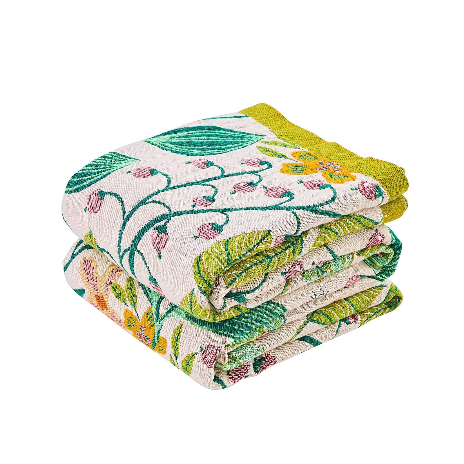 XIBLC Boho Throw Blanket, 100% Cotton Ultra Soft Luxury Throw Rustic Quilt, 50"x60" Floral Bird Butterfly Farmhouse Decor Bed Blankets, All Season Rustic Reversible Bohemian Throw for Bed - Yellow