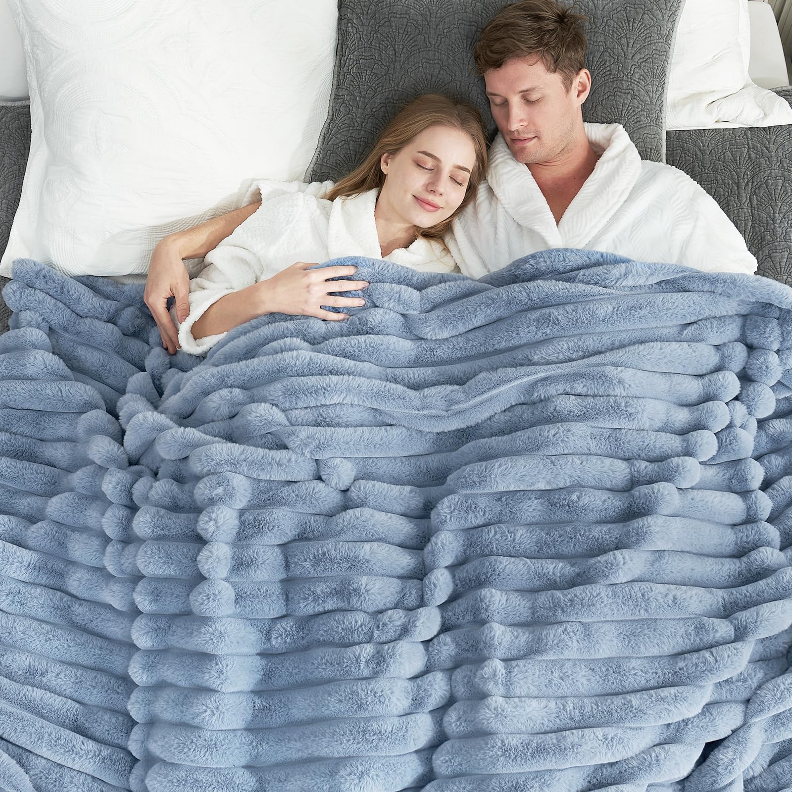 Cozy Bliss Faux Fur Throw Blanket for Couch, Cozy Warm Plush Striped Blanket for Sofa Bedroom Living Room, 50 * 60 Inches Hot Pink