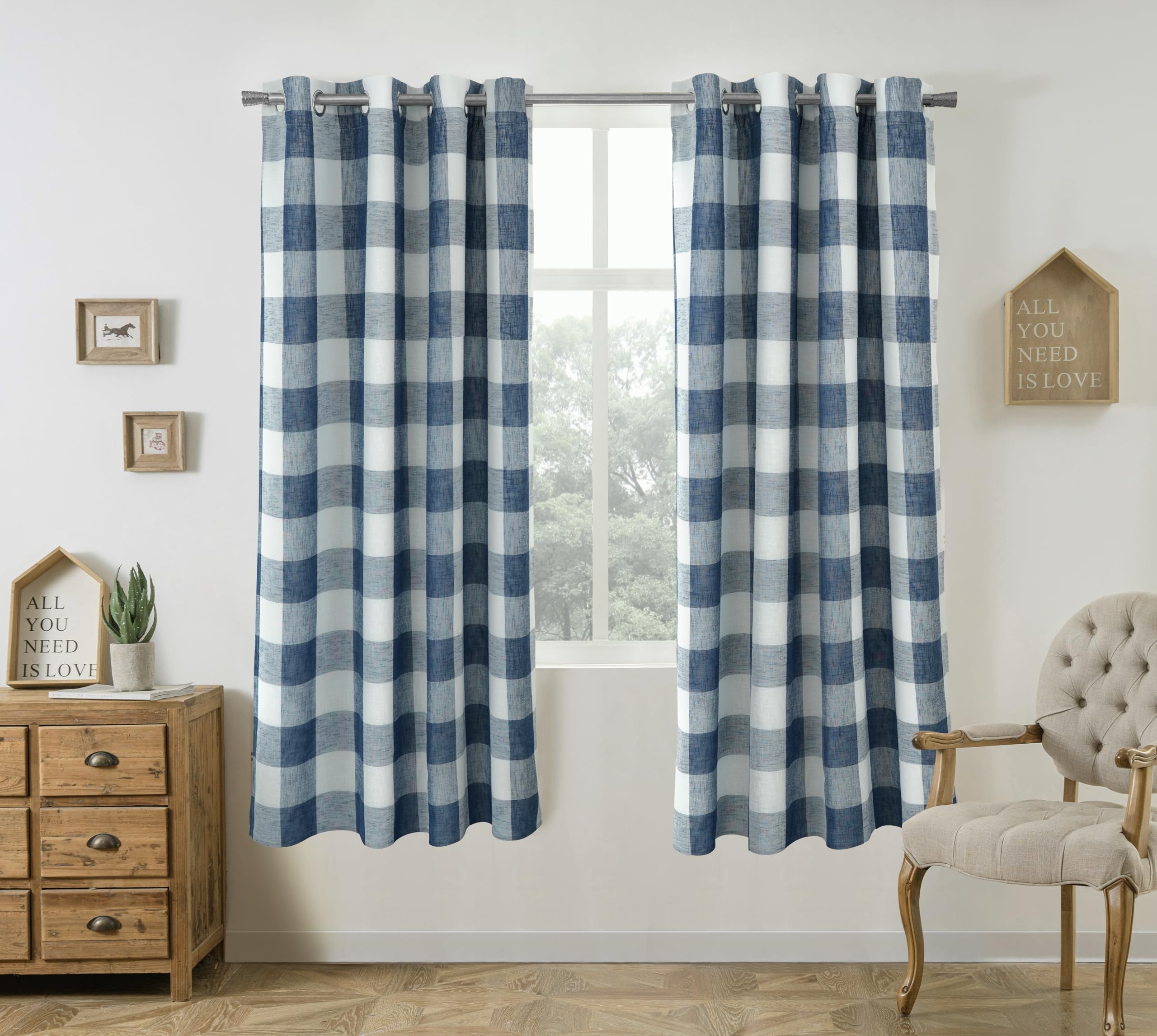 DriftAway Buffalo Plaid Check Curtains Blackout Room Darkening Thermal Insulated Red and White Buffalo Checkered Window Drapes for Farmhouse Bedroom Living Room Grommet Curtain 2 Panels 84 Inch Long