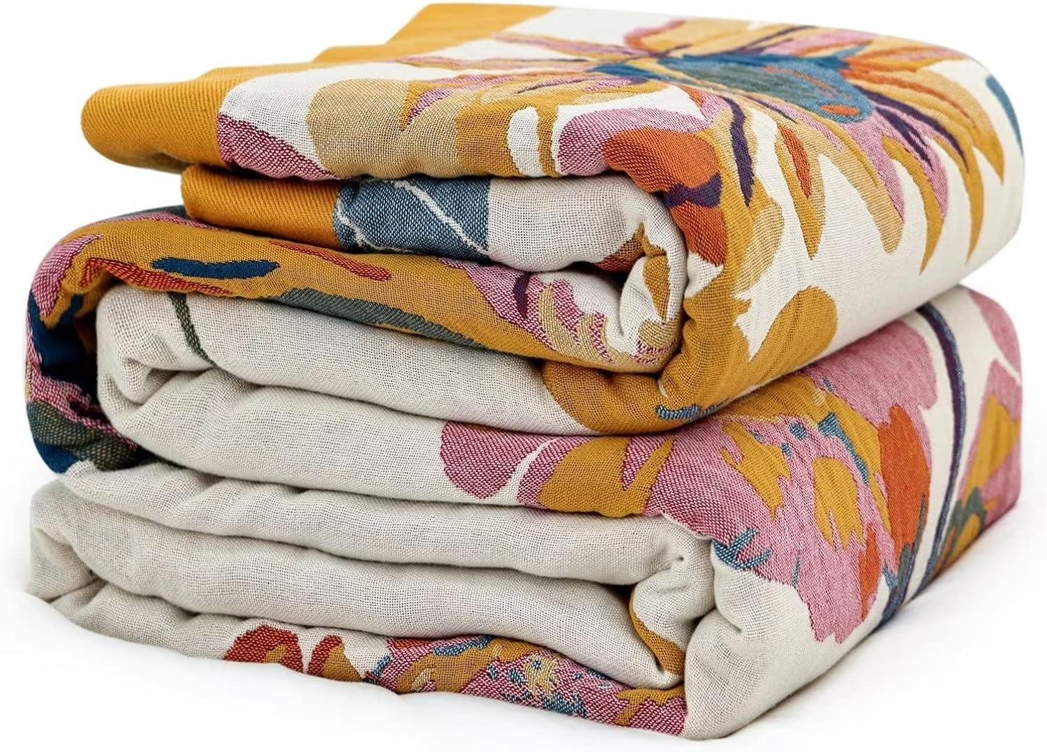 MSGKV Boho Throw Blanket 60''x80'',100% Cotton Blanket for Couch Bed, Summer Breathable Quilt Farmhouse Home Decor Soft Lightweight Picnic Blankets