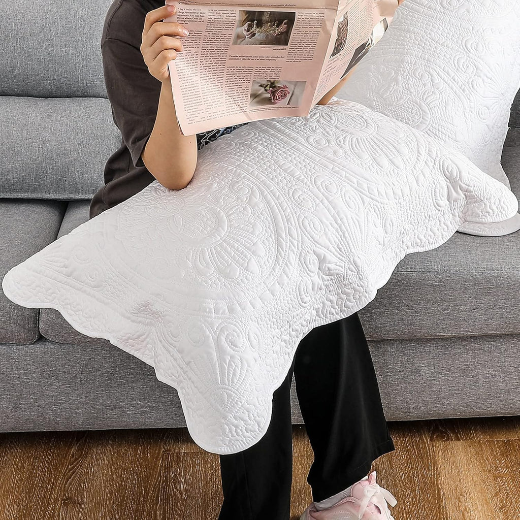 BOSOWOS Pillow Shams Standard Size Set of 2, Ultra Soft Breathable Quilted Pillow Cases 20 x 26 inches for Sleeping, Decorative Microfiber Bed Pillowcases Easy Care, White