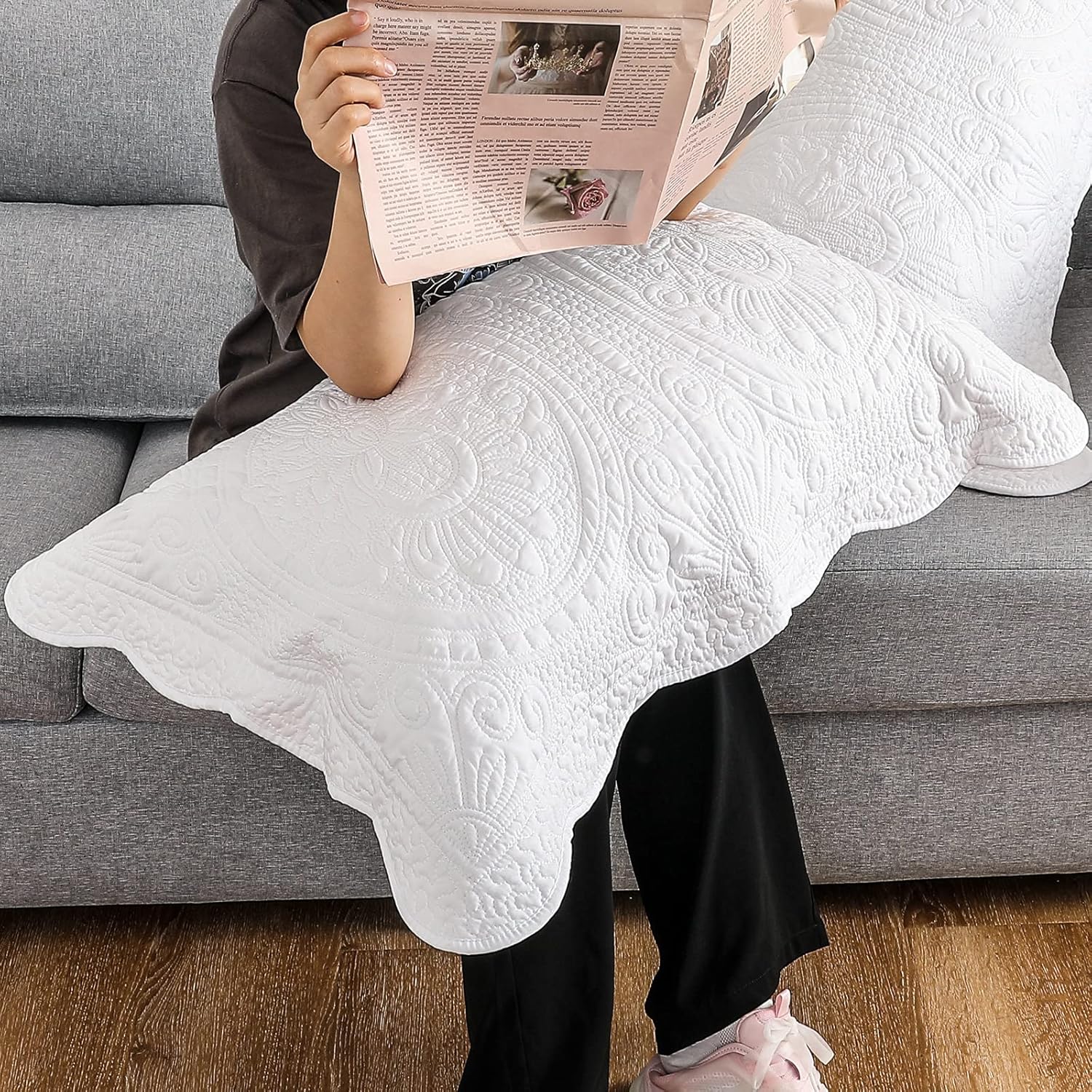 BOSOWOS Pillow Shams Standard Size Set of 2, Ultra Soft Breathable Quilted Pillow Cases 20 x 26 inches for Sleeping, Decorative Microfiber Bed Pillowcases Easy Care, White