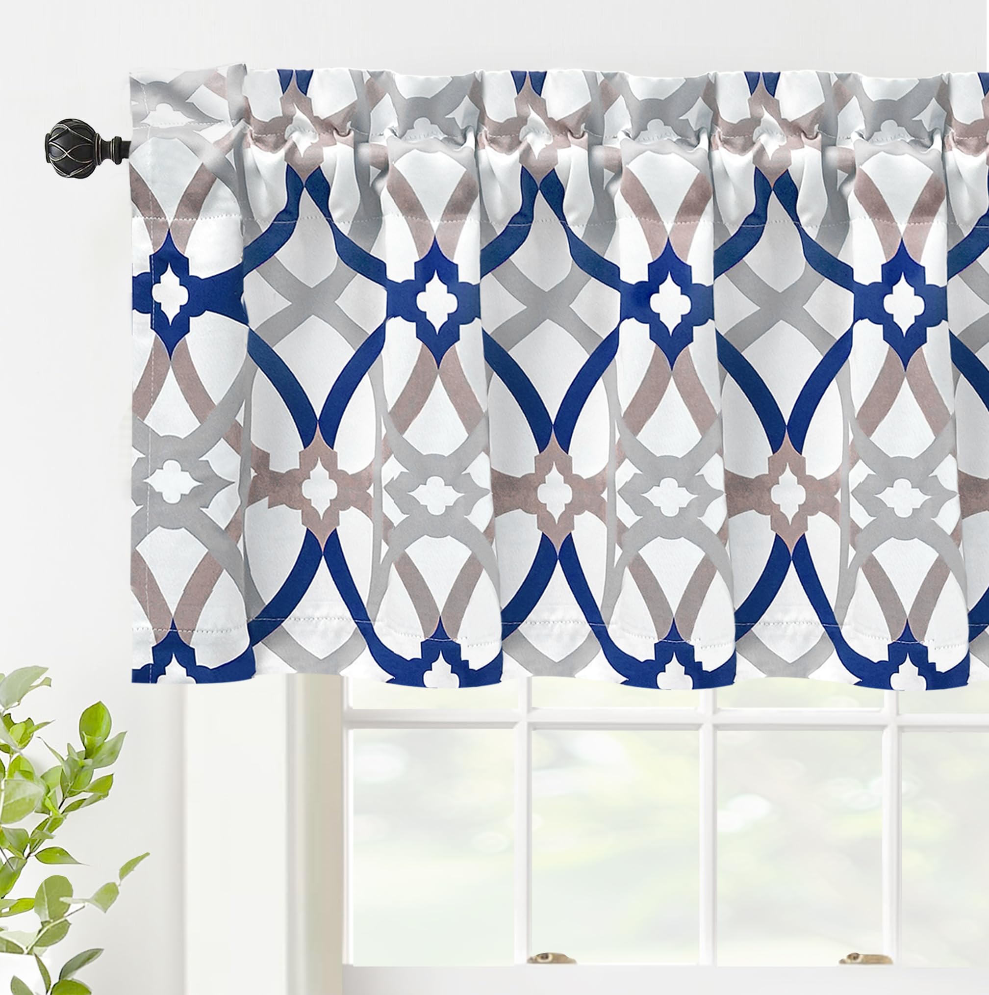 DriftAway Alexander Blackout Valances for Windows Thermal Insulated Kitchen Topper Geometric Moroccan Mid Century Pattern Match Thick Bathroom Curtain Valance Rod Pocket 52 Inch by 18 Inch Yellow/Gray