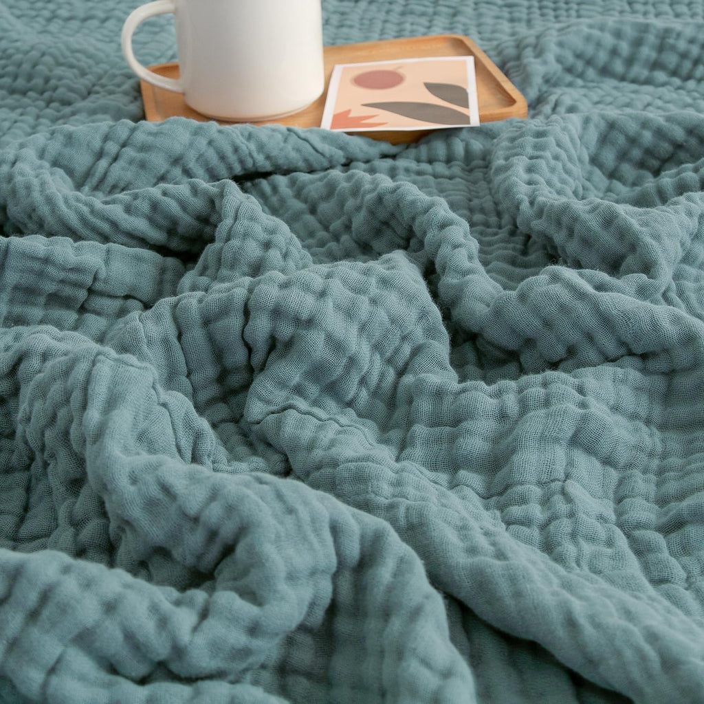 EMME Muslin Throw Blanket for Adults 100% Cotton Blankets for Couch 4-Layer Summer Breathable Gauze All Season Soft and Lightweight Pre-Washed (Teal, 50"x71")