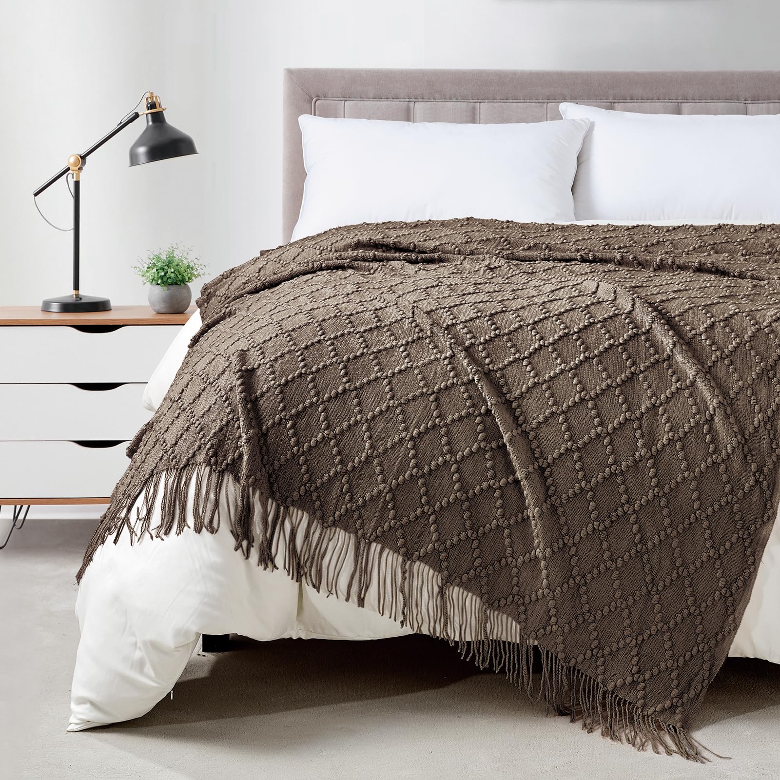 BOURINA Beige Throw Blanket 50x60 Inches Throw Textured Solid Soft Sofa Couch Decorative Knit Blanket