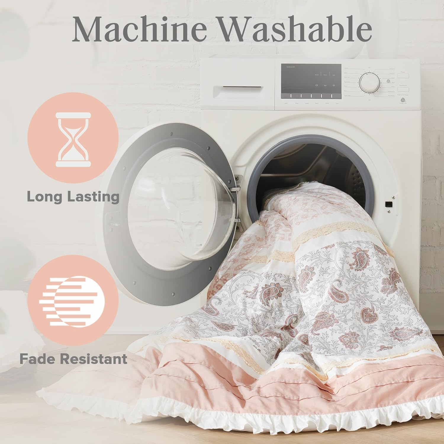 Madison Park Dawn 100% Cotton Shabby Chic Comforter Set-Modern Cottage Design All Season Down Alternative Bedding, Matching Shams, Bedskirt, Decorative Pillows, Cal King(104"x92"), Blush 9 Piece