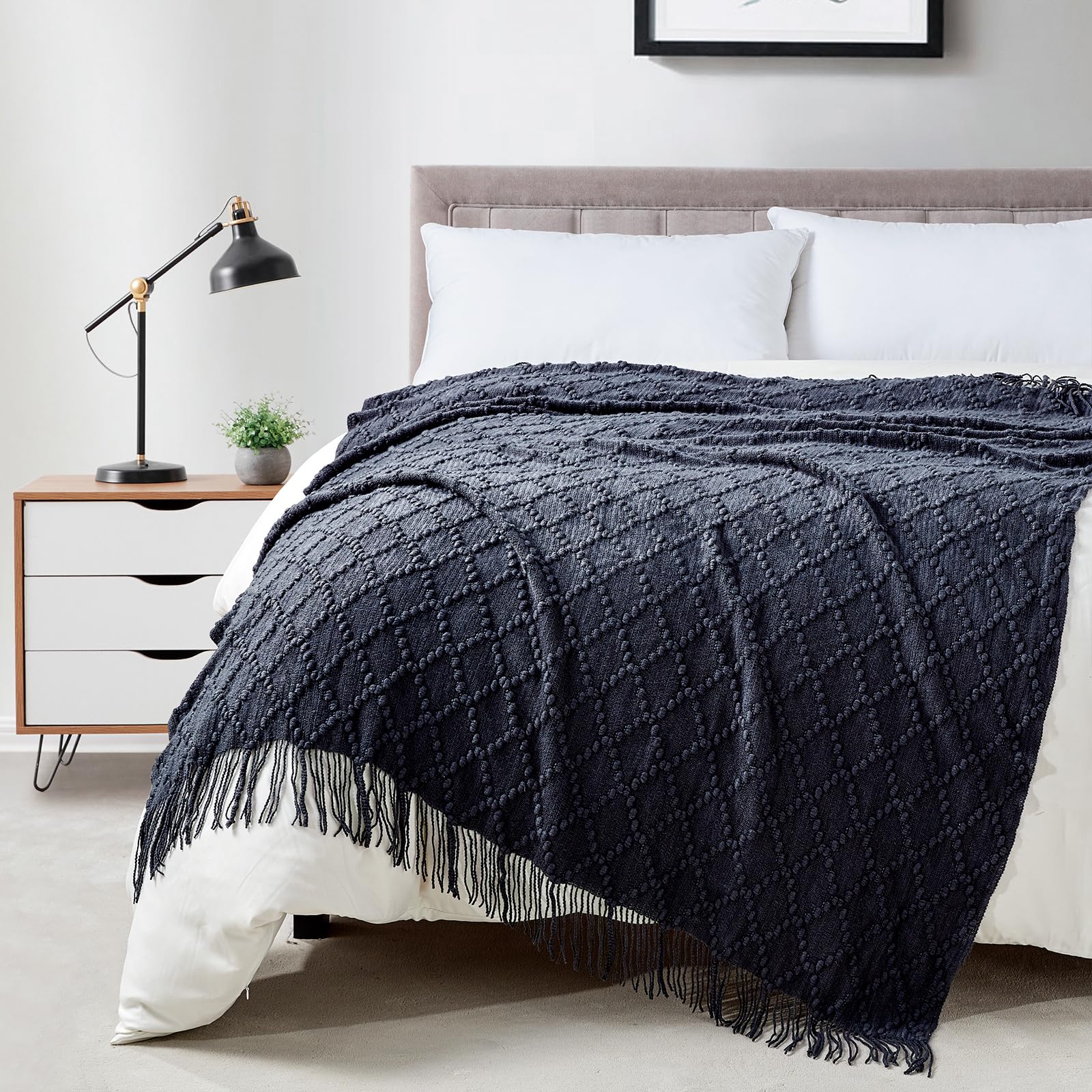 BOURINA Beige Throw Blanket 50x60 Inches Throw Textured Solid Soft Sofa Couch Decorative Knit Blanket