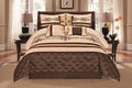 Jenin 7 Pieces Complete Bedding Ensemble Beige Brown Gold Luxury Embroidery Comforter Set Bed-in-a-Bag Bedding- Yasmen (Queen)