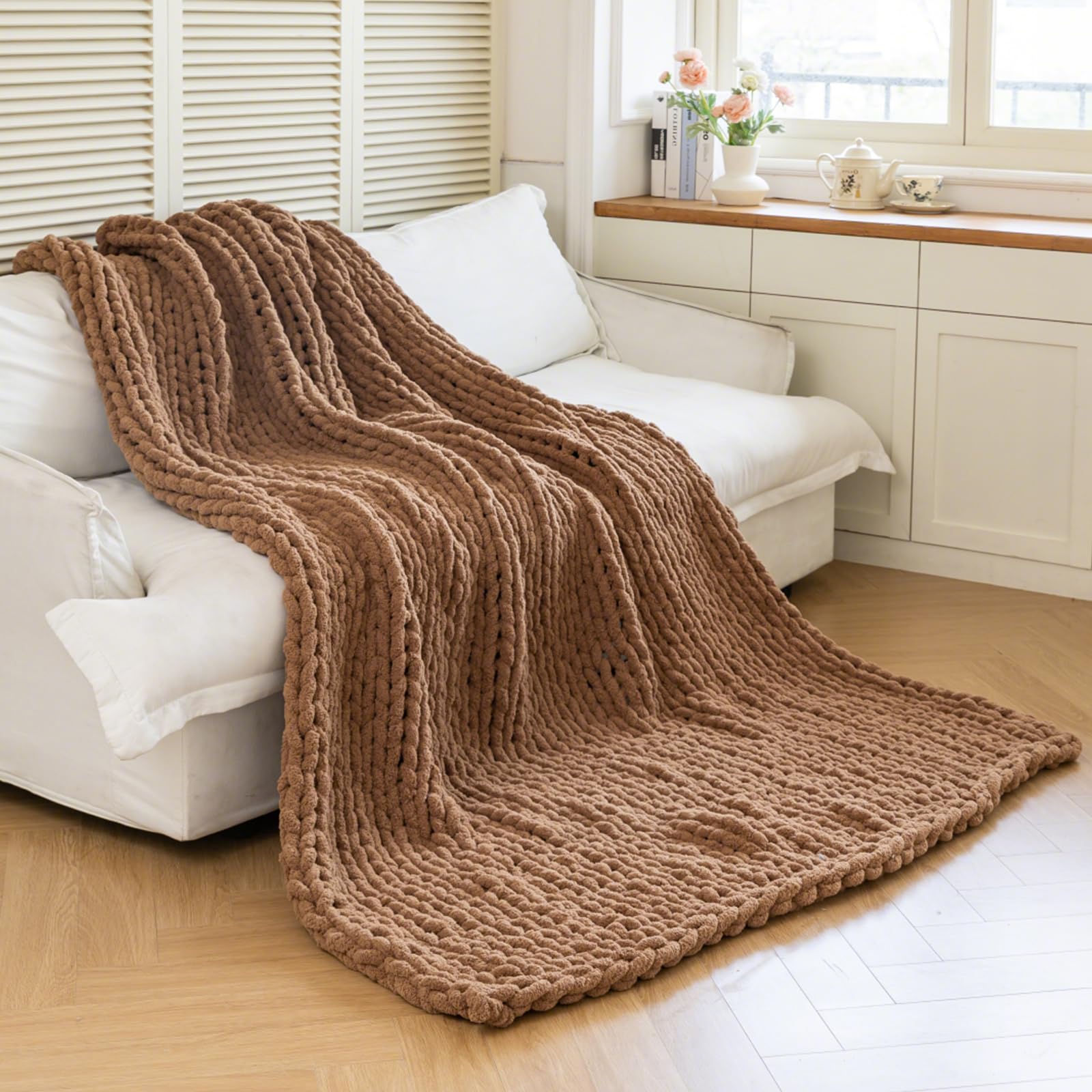 Chunky Knit Blanket - Luxury Soft Cozy 50 * 60 Throw Blanket,100% Woven Blanket Rope Knot Throw Blanket for Couch, Sofa, Home Decor, Gift - Machine Washable (Cream, 50 * 60)