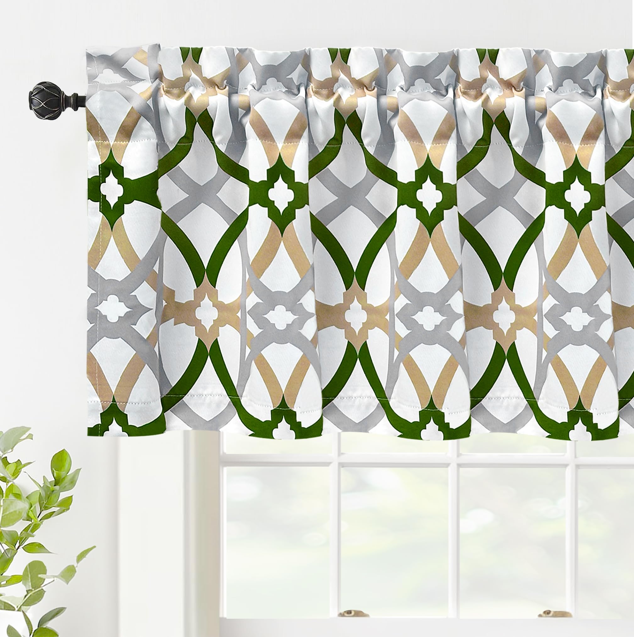 DriftAway Alexander Blackout Valances for Windows Thermal Insulated Kitchen Topper Geometric Moroccan Mid Century Pattern Match Thick Bathroom Curtain Valance Rod Pocket 52 Inch by 18 Inch Yellow/Gray