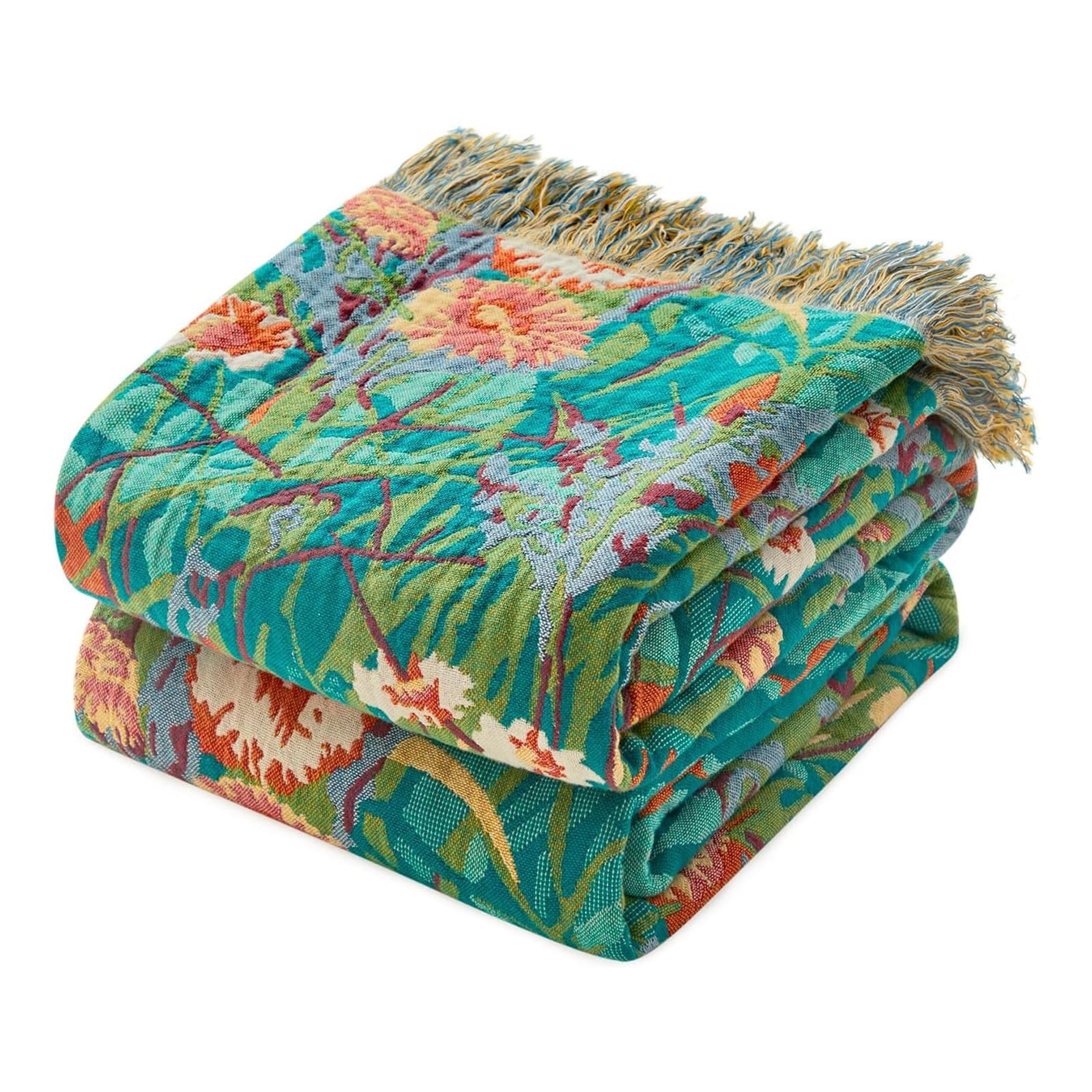 MSGKV Boho Throw Blanket 60''x80'',100% Cotton Blanket for Couch Bed, Summer Breathable Quilt Farmhouse Home Decor Soft Lightweight Picnic Blankets