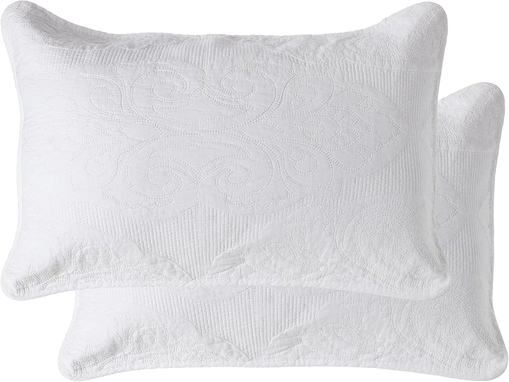 Newrara Bed Pillow Shams 100% Cotton White Embroidered Quilted Pillow Cases Set of 2, Queen Size (White)