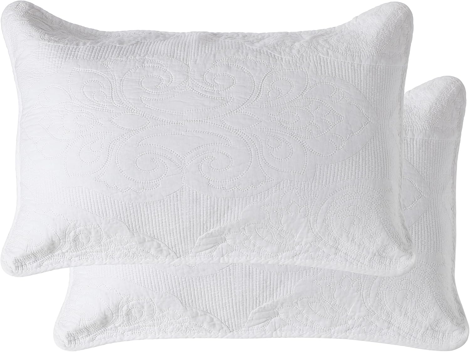 Newrara Bed Pillow Shams 100% Cotton White Embroidered Quilted Pillow Cases Set of 2, Queen Size (White)