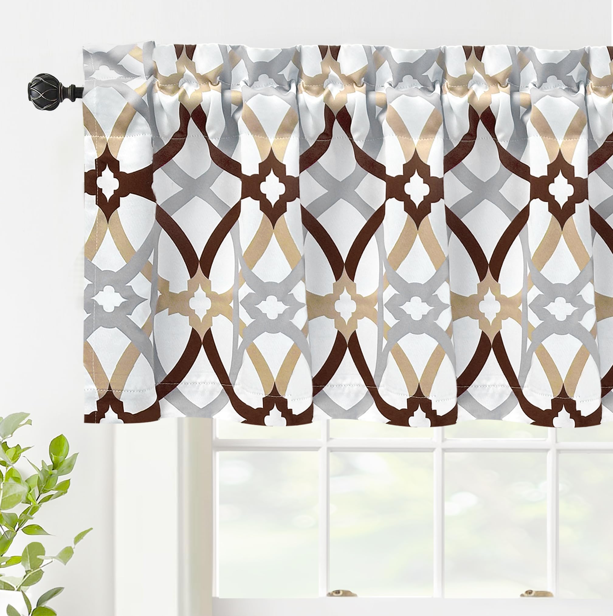 DriftAway Alexander Blackout Valances for Windows Thermal Insulated Kitchen Topper Geometric Moroccan Mid Century Pattern Match Thick Bathroom Curtain Valance Rod Pocket 52 Inch by 18 Inch Yellow/Gray