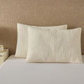Quilted Pillow Sham Ivory Damask Standard Set of 2 Embroidered Floral Pillowcases Embossed Textured Cotton Vintage Pattern Cream 20×26