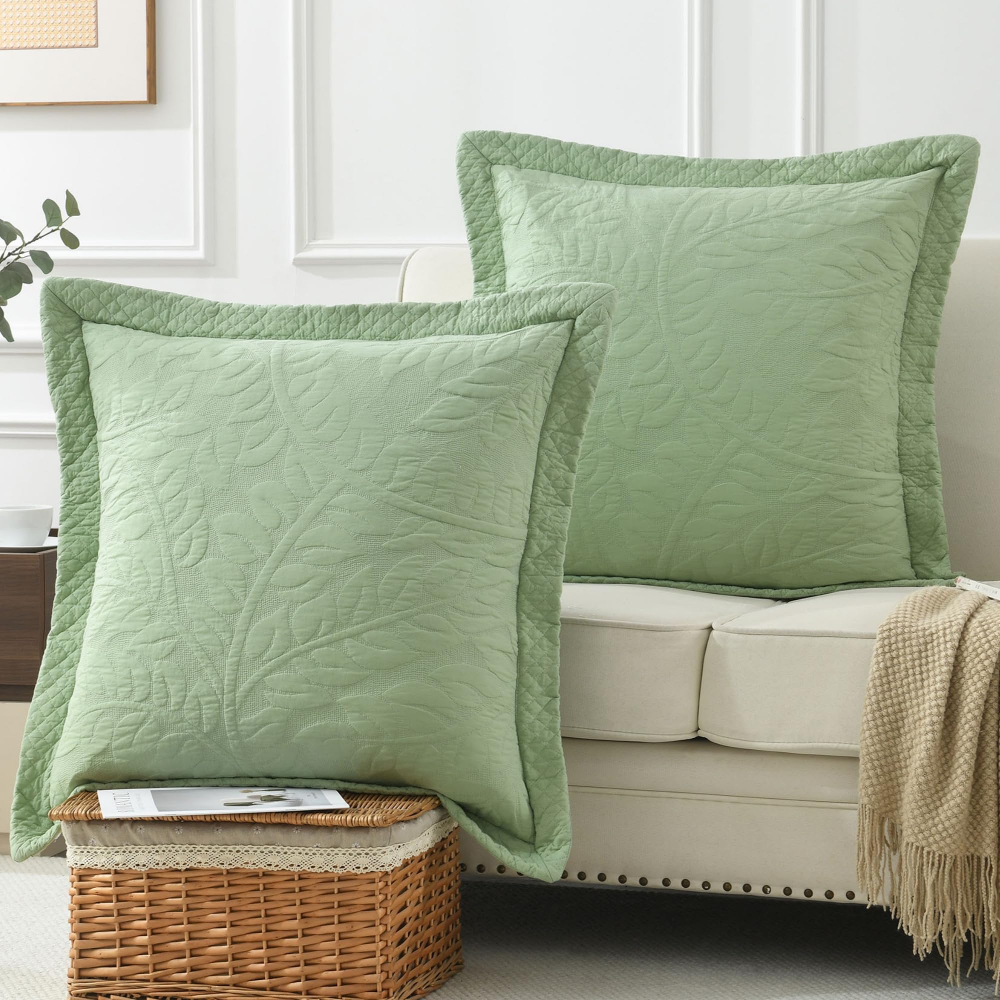 MarCielo 100% Cotton Embroidered Quilted Pillow Shams -Standard - Navy