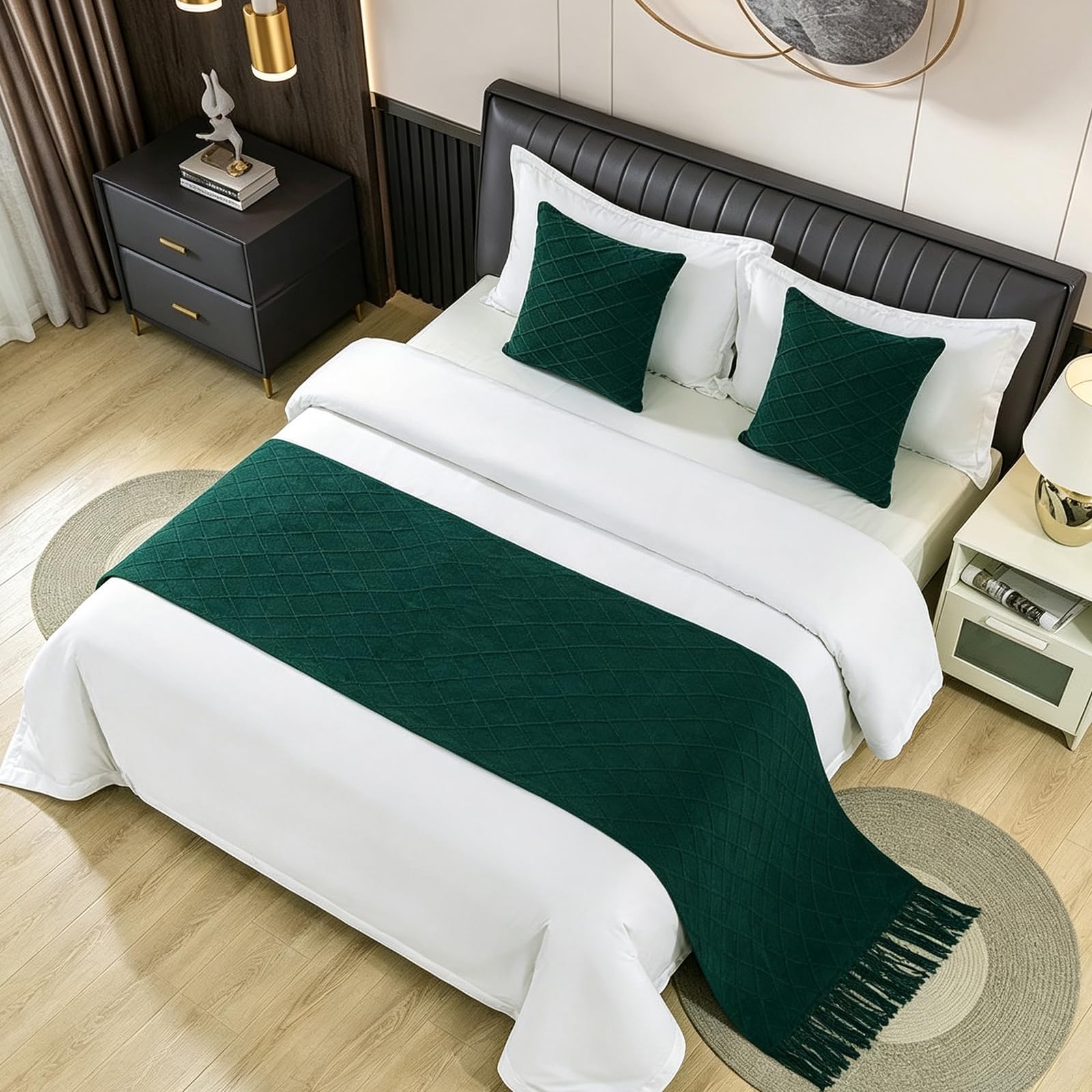 Geometry Bed Runners for King & Queen Size Bed Solid Beige Bed Scarf with Tassel Boho Knit Bed Runner Scarves Decorative for Bedroom Home Hotel (102 x 24 Inches, 1 Piece)