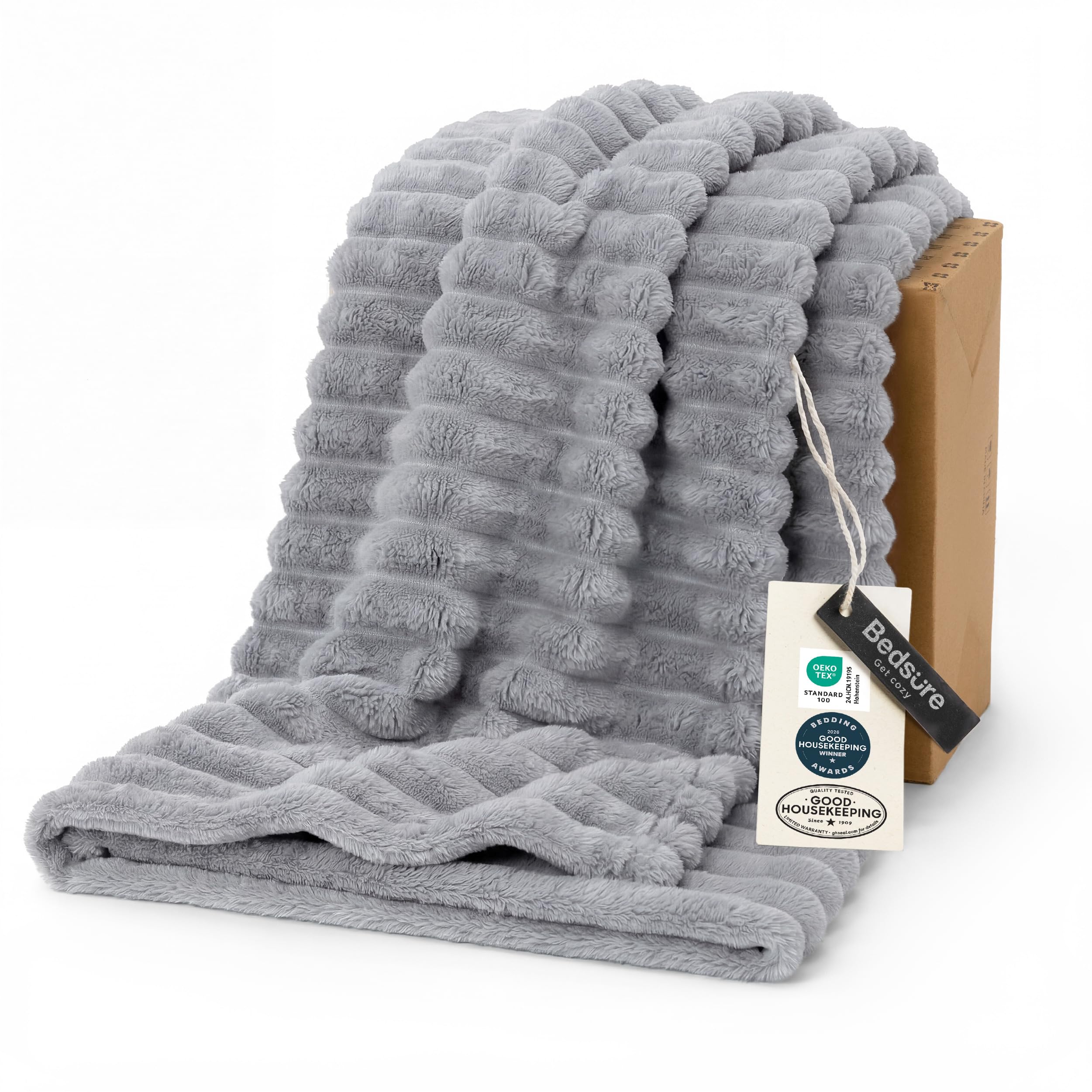Bedsure GentleSoft Blankets Queen Size for Bed - Cozy Soft Sofa Couch Cover Blankets for Women, Cute Large Bedding Fleece Throws for Girls, Off White, 90x90 Inches