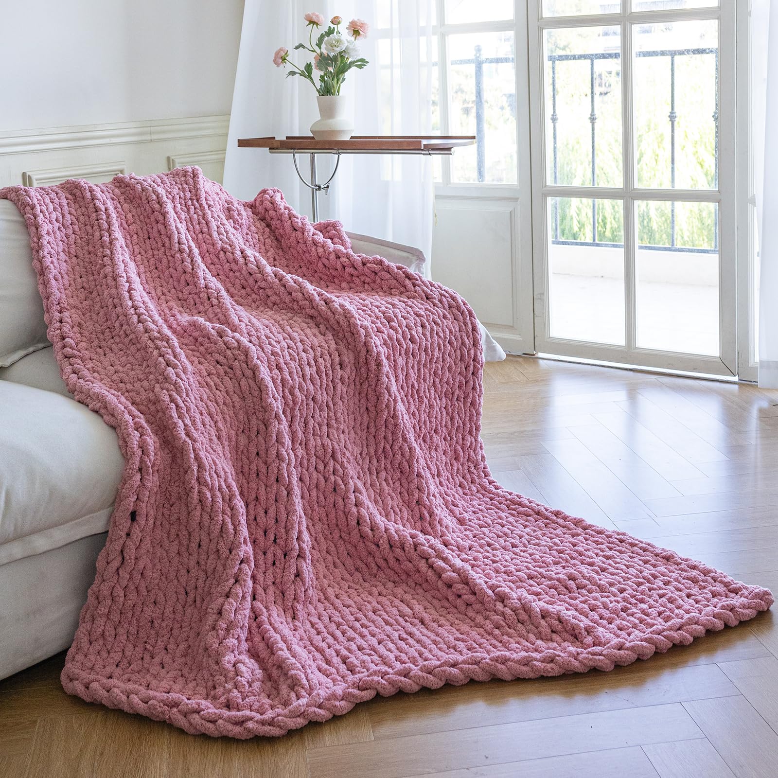 Chunky Knit Blanket - Luxury Soft Cozy 50 * 60 Throw Blanket,100% Woven Blanket Rope Knot Throw Blanket for Couch, Sofa, Home Decor, Gift - Machine Washable (Cream, 50 * 60)